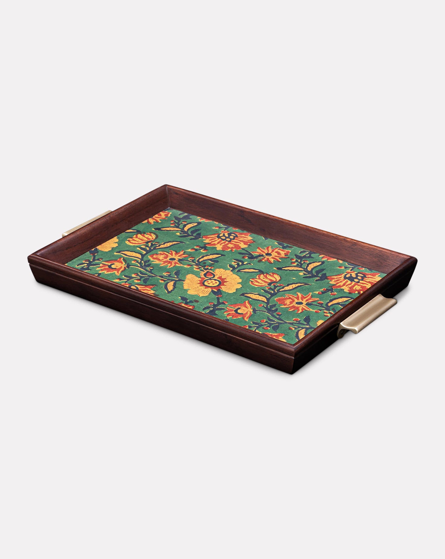 Booti Teak Wood and Brass Tray