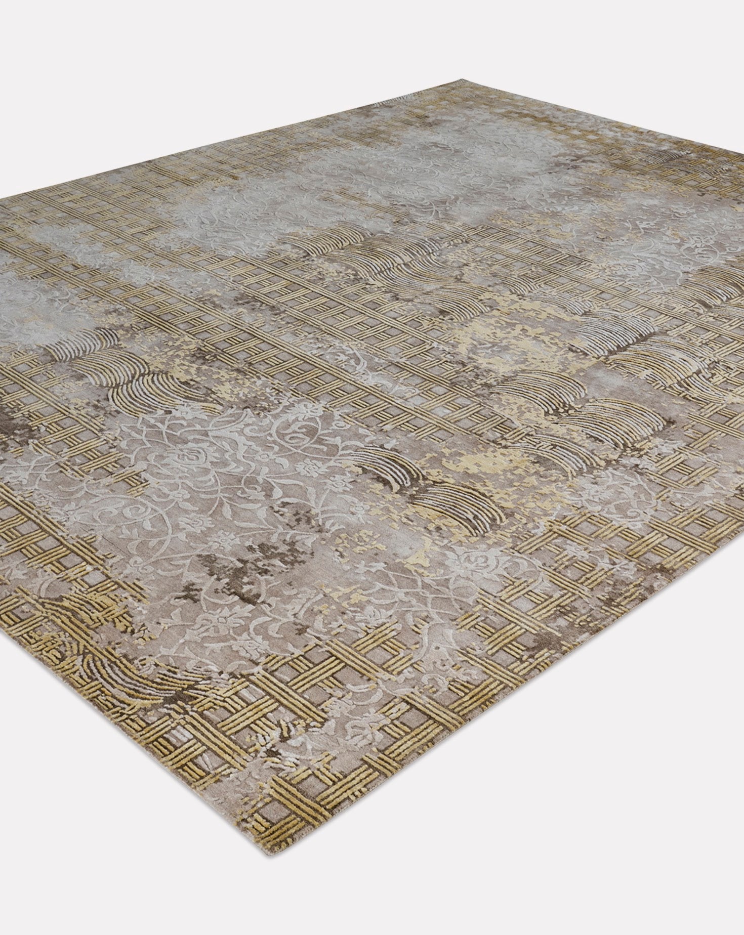 Crosslyn Gold Handknotted Wool and Silk Rug