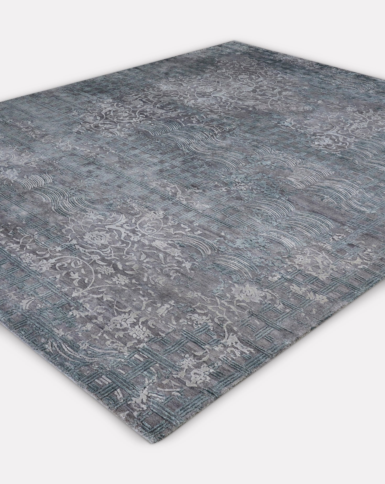Crosslyn Teal Handknotted Wool and Silk Rug