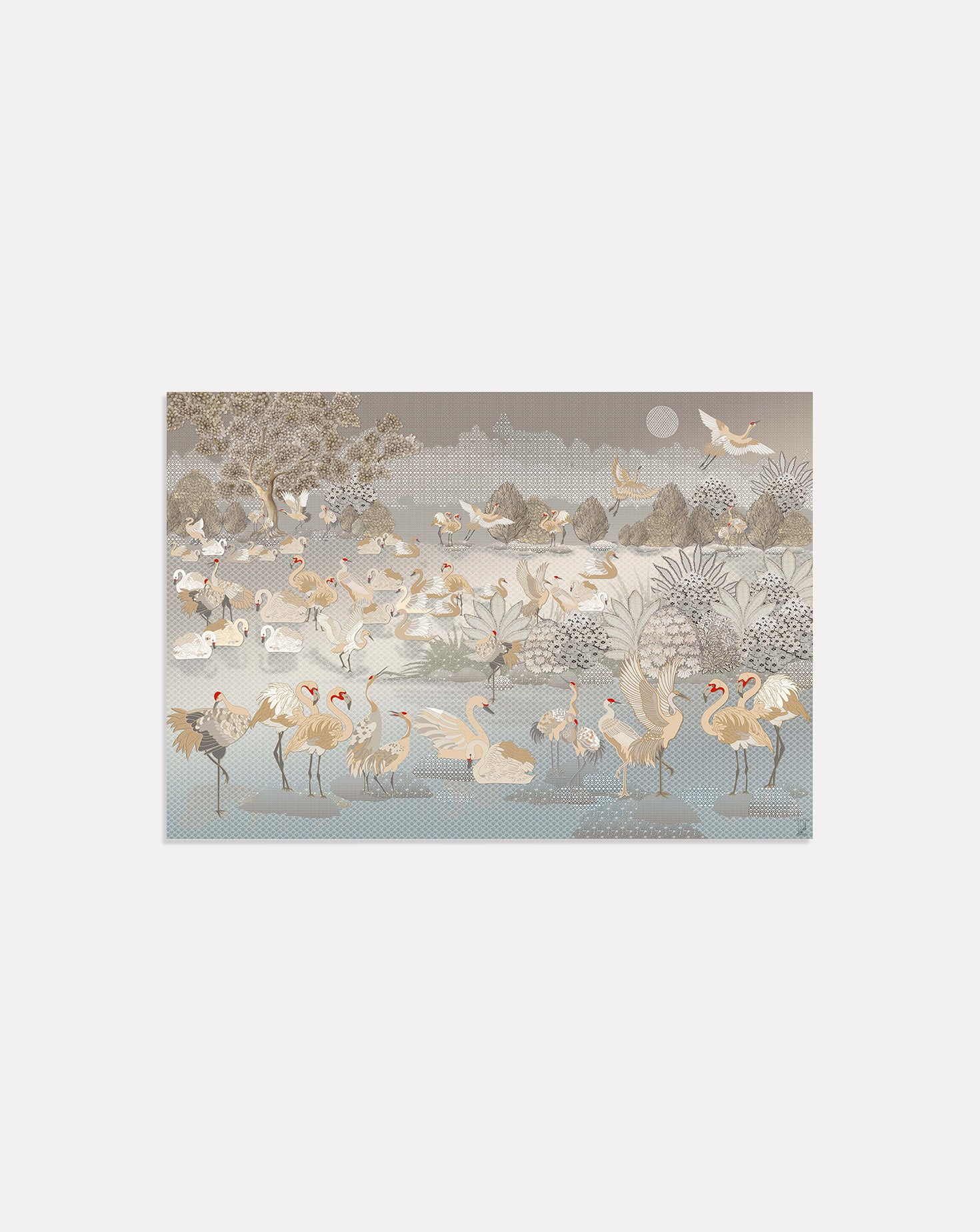 Flamingoes on a Lake Embroidered Tapestry