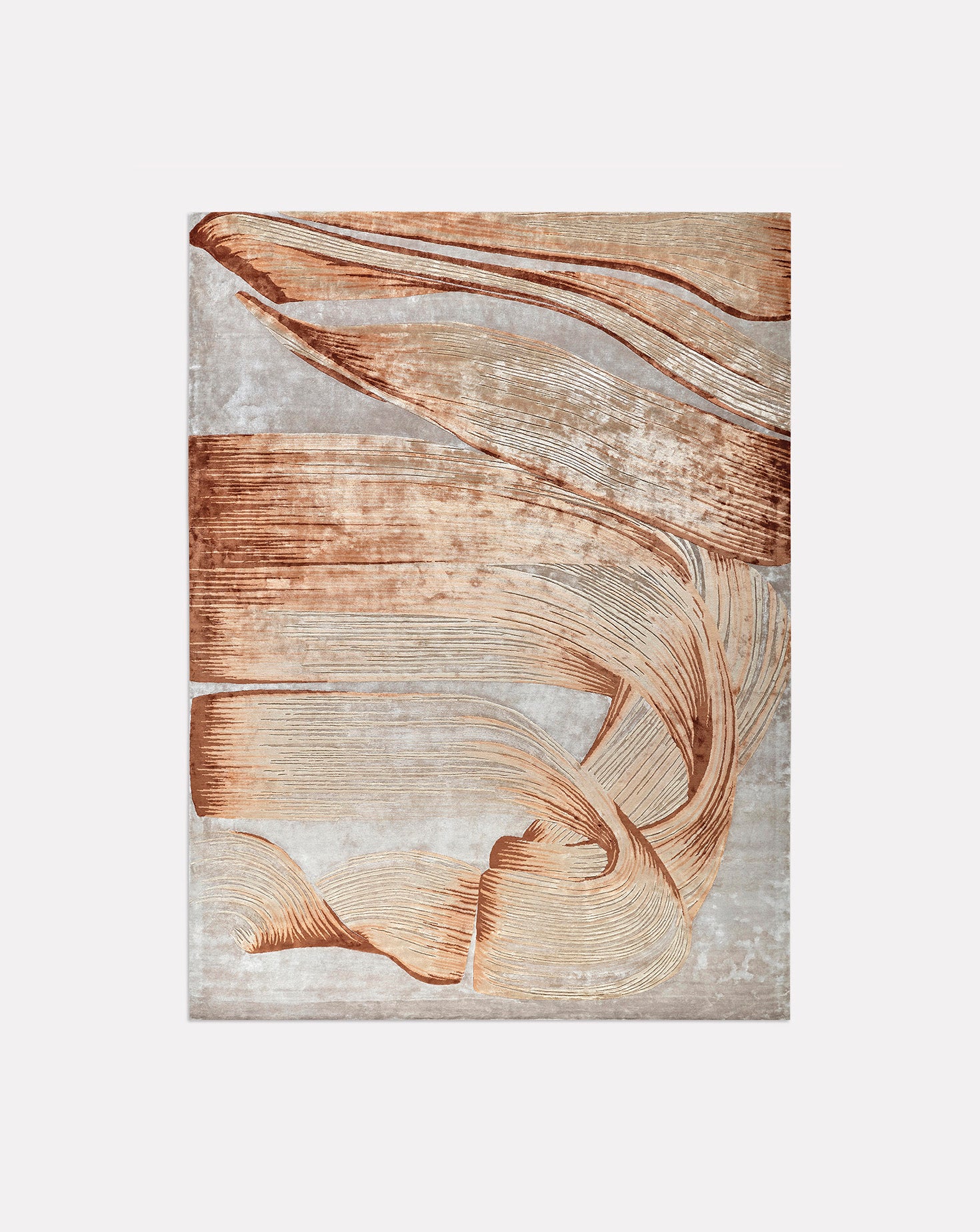 Gilded Copper Handknotted Botanical Silk Rug
