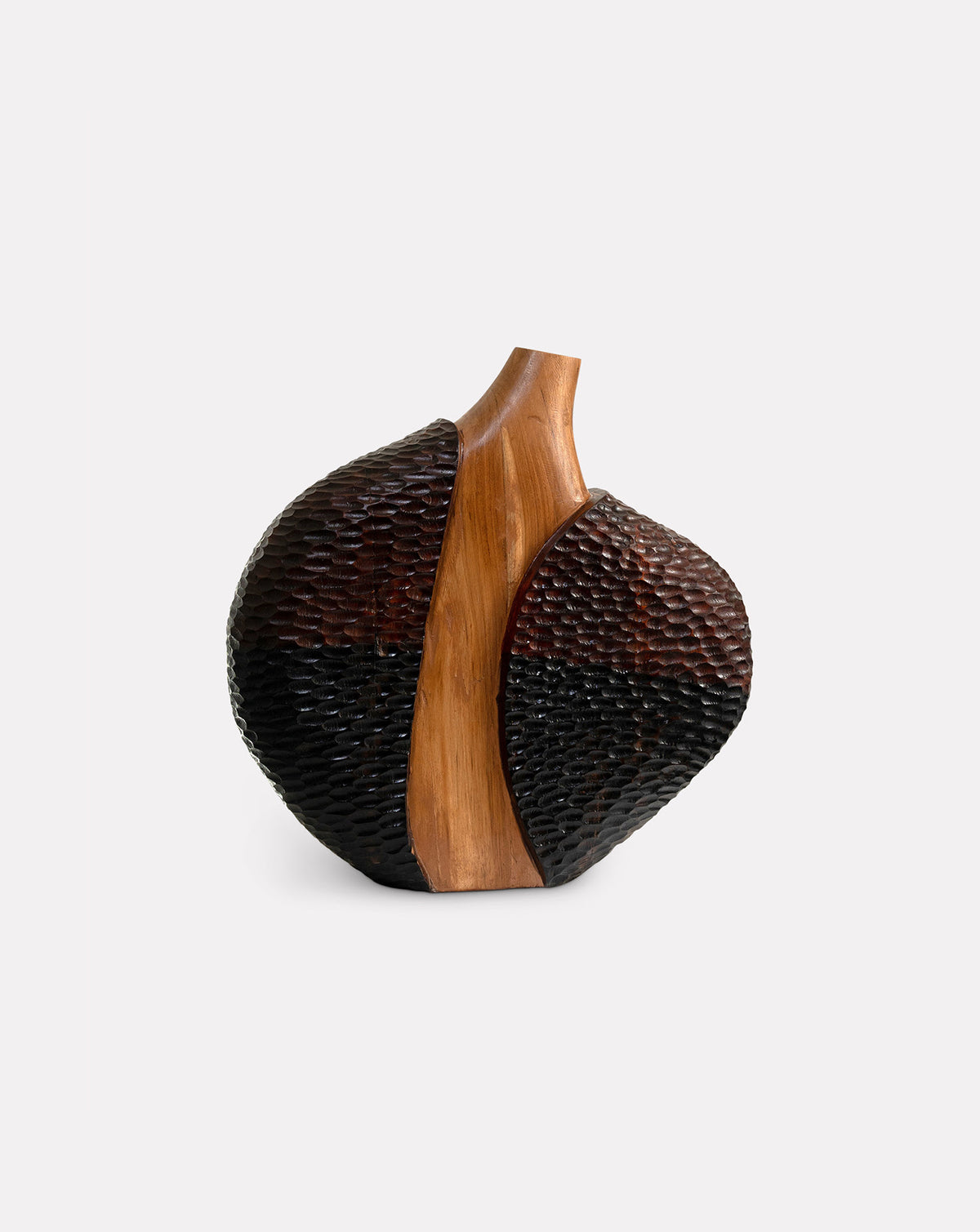 INA 01 sculptural teak wood vase from Art Attaichi, among luxurious vases curated for modern interiors