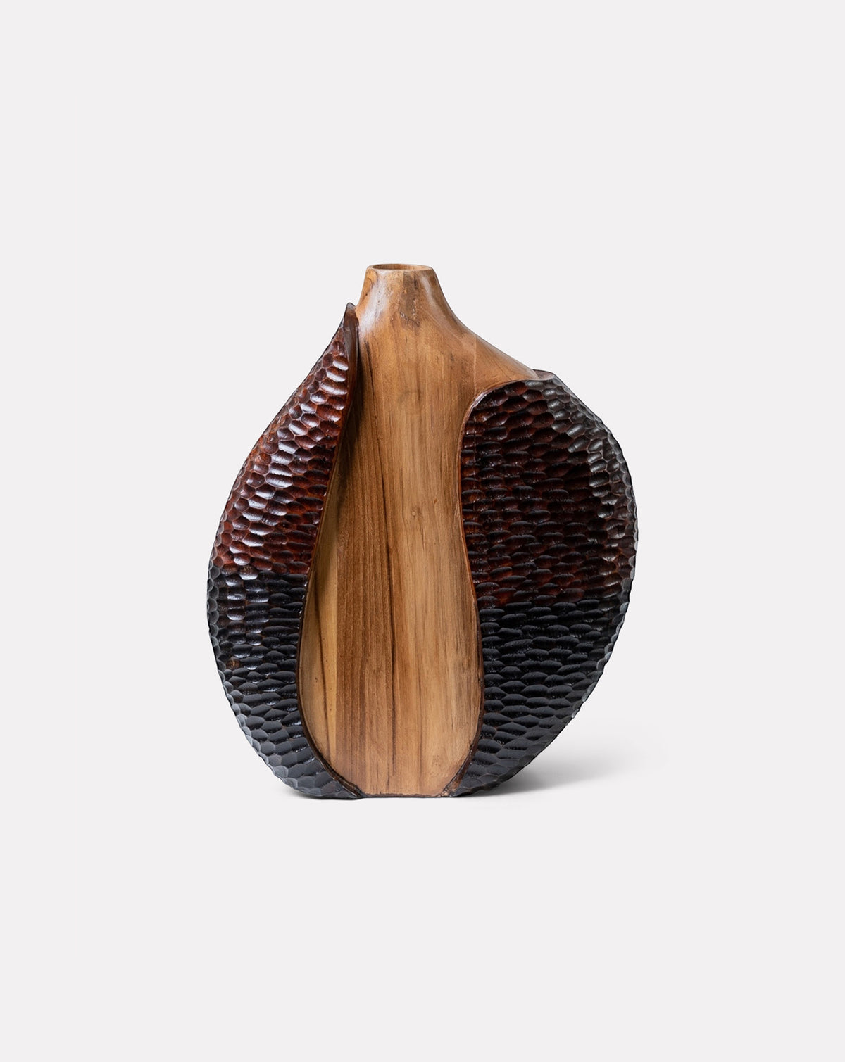 INA 02 hand-carved teak sculptural vase, luxury kitchenware and tabletop piece by Art Attaichi