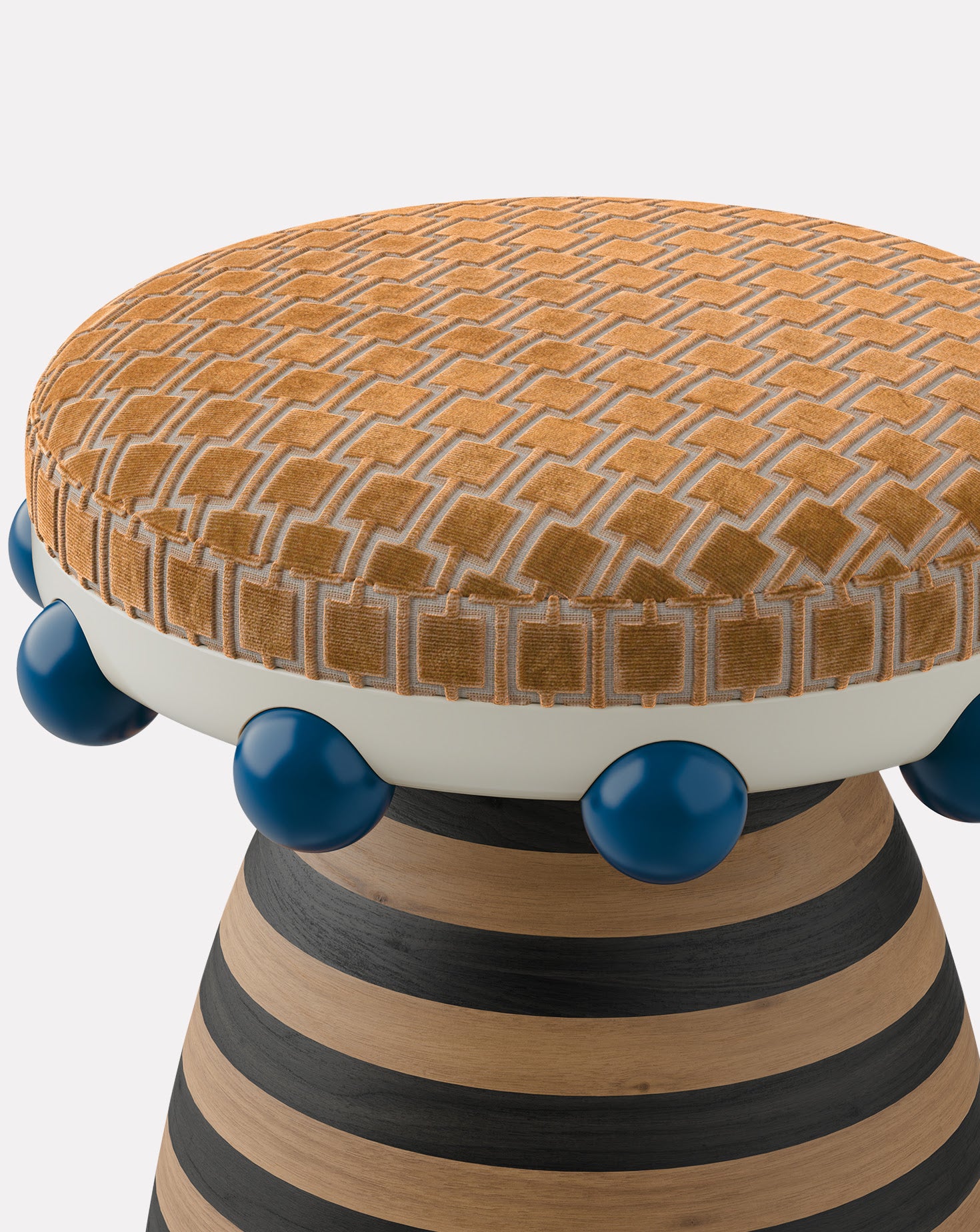Krom Mea Wood and Velvet Blue Stool