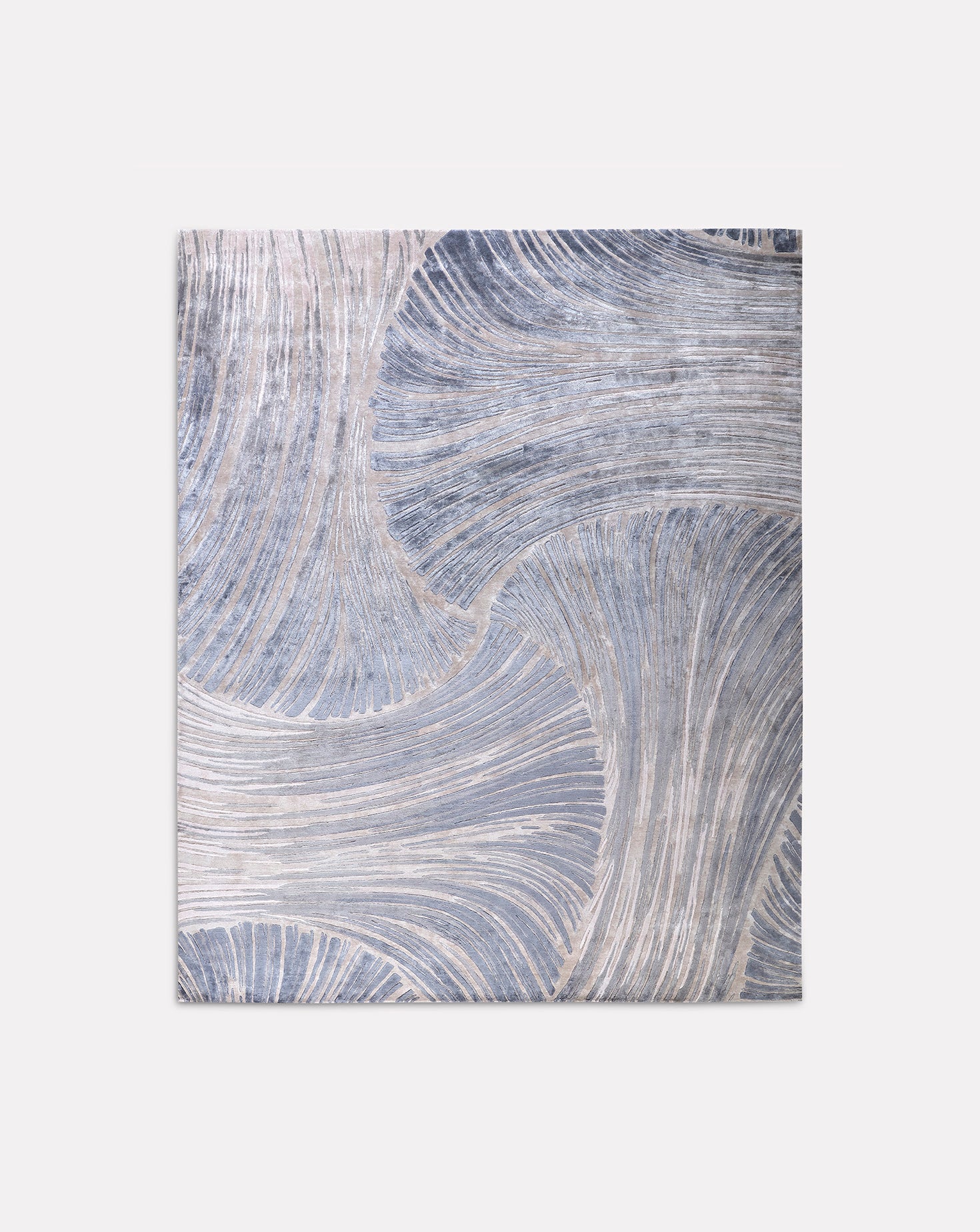 Pleats Steel Blue Handknotted Botanical Silk Rug
