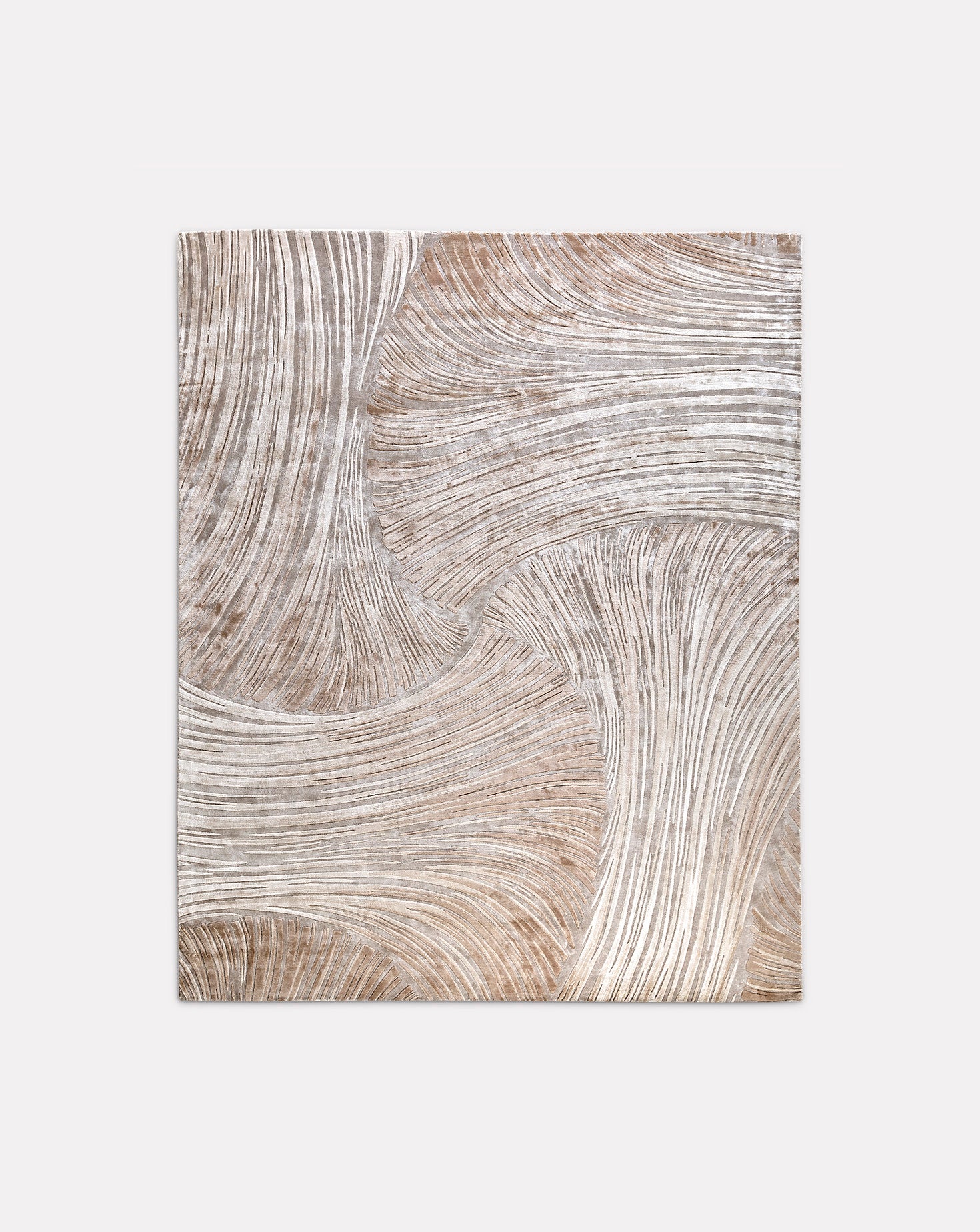 Pleats Taupe Grey Handknotted Botanical Silk Rug