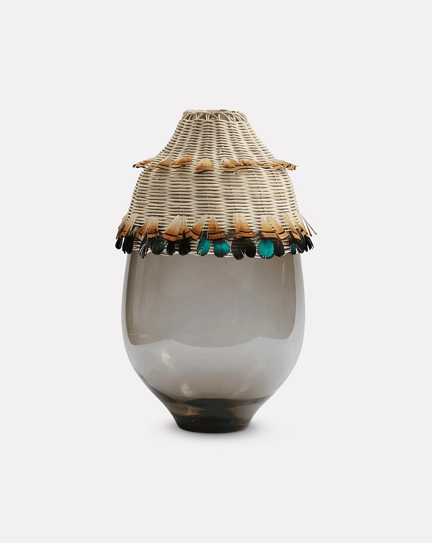 TRIBE Rattan and Feathers Smoke Vase