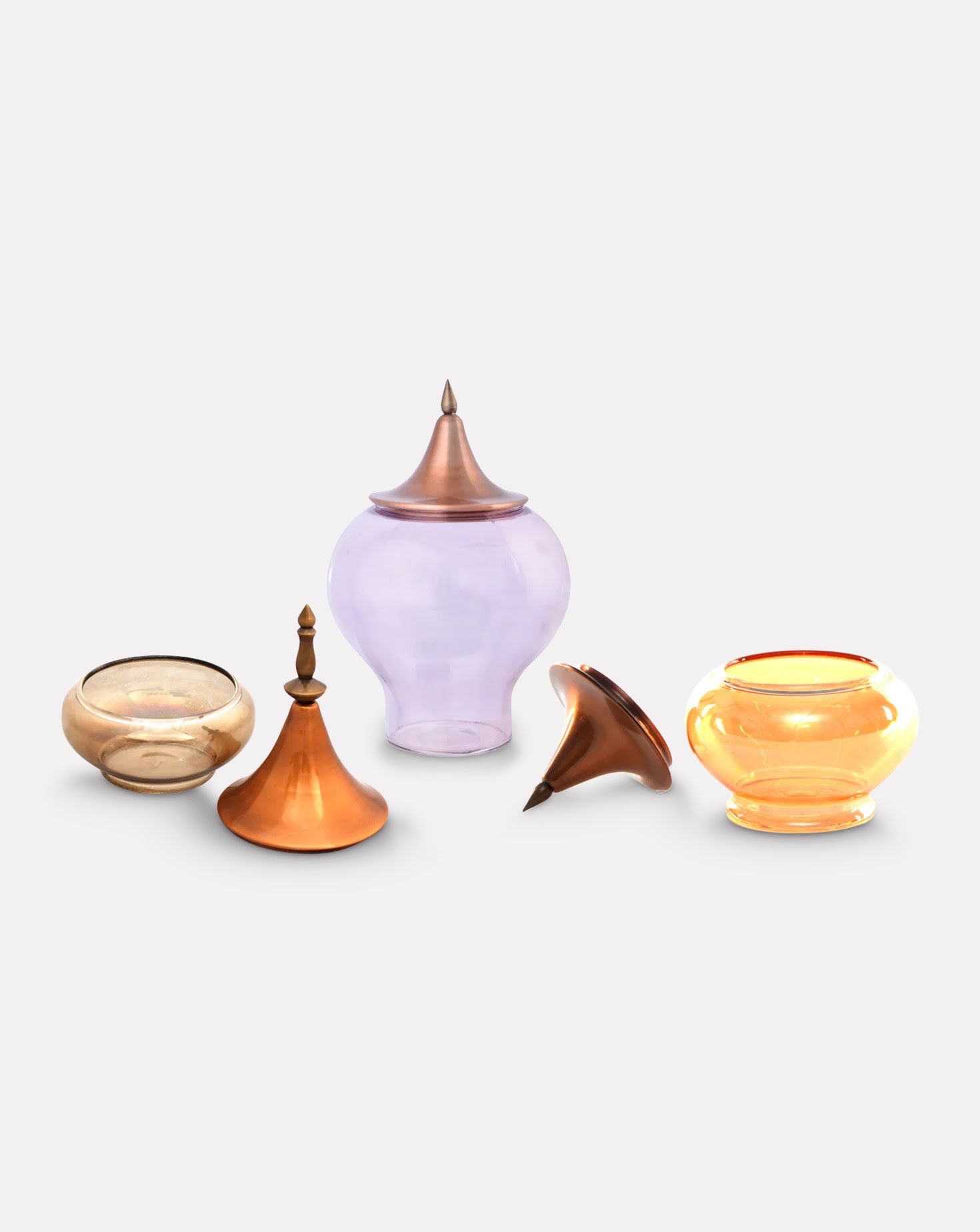 Spire Glass and Copper Jewel Vessel Sets of 3