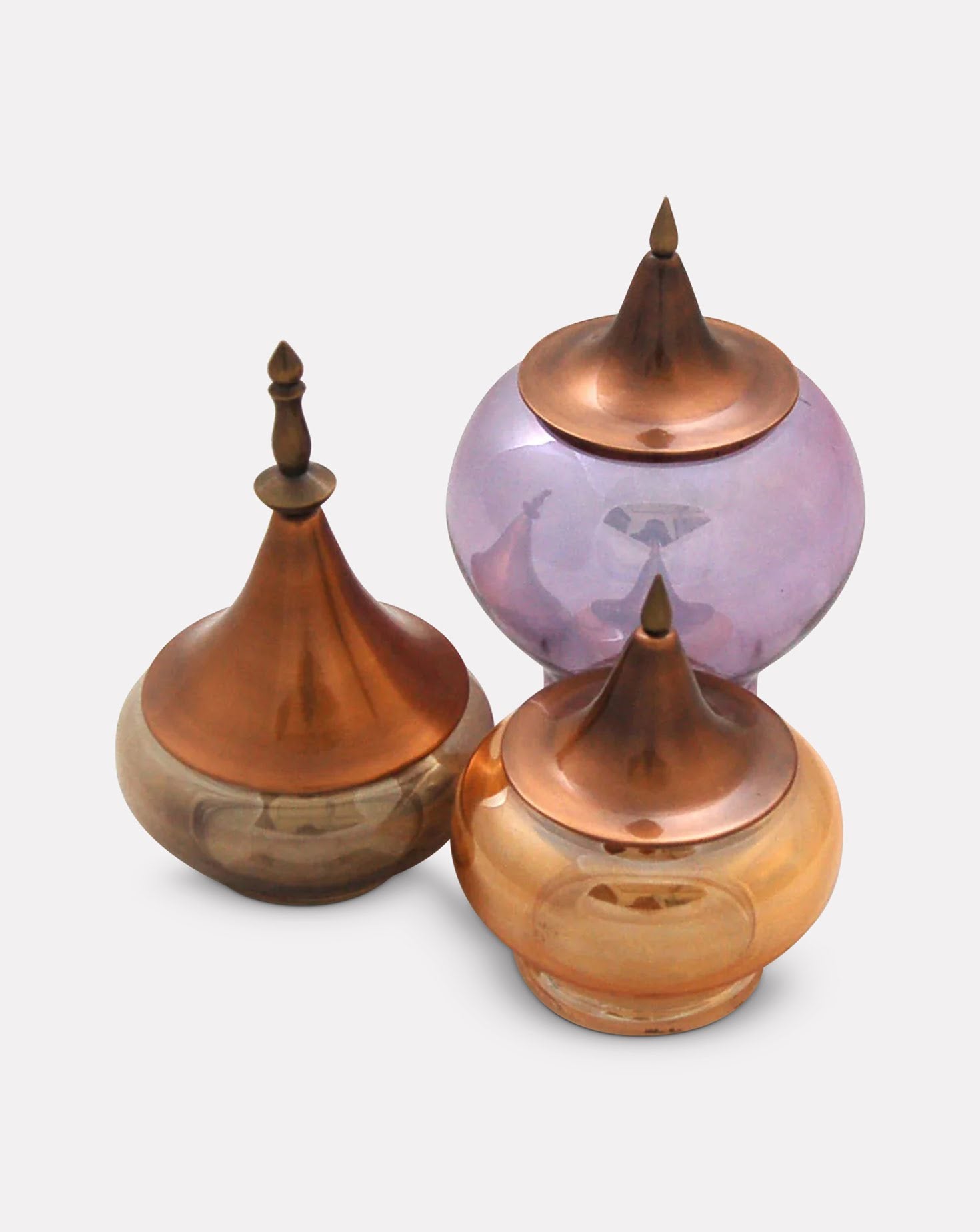 Spire Glass and Copper Jewel Vessel Sets of 3