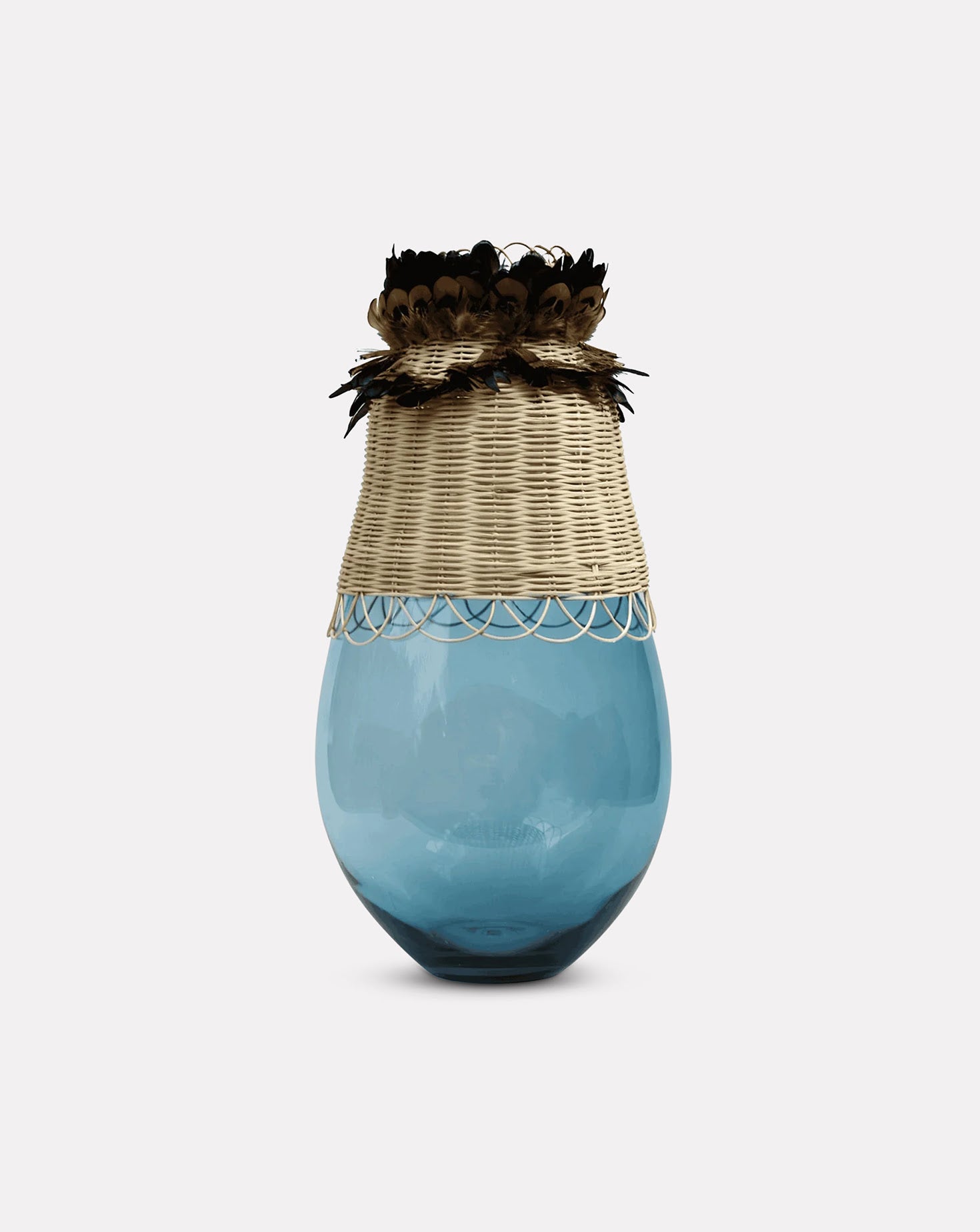 TRIBE Rattan and Feathers Blue Emerald Vase