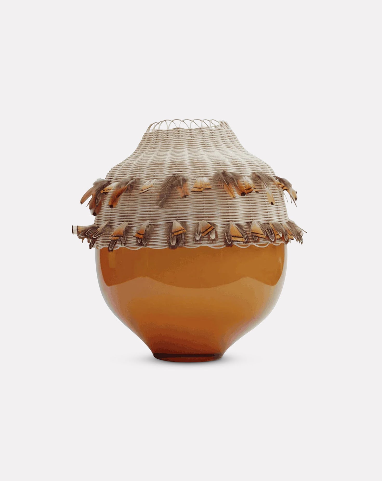 TRIBE Rattan and Feathers Caramel Vase