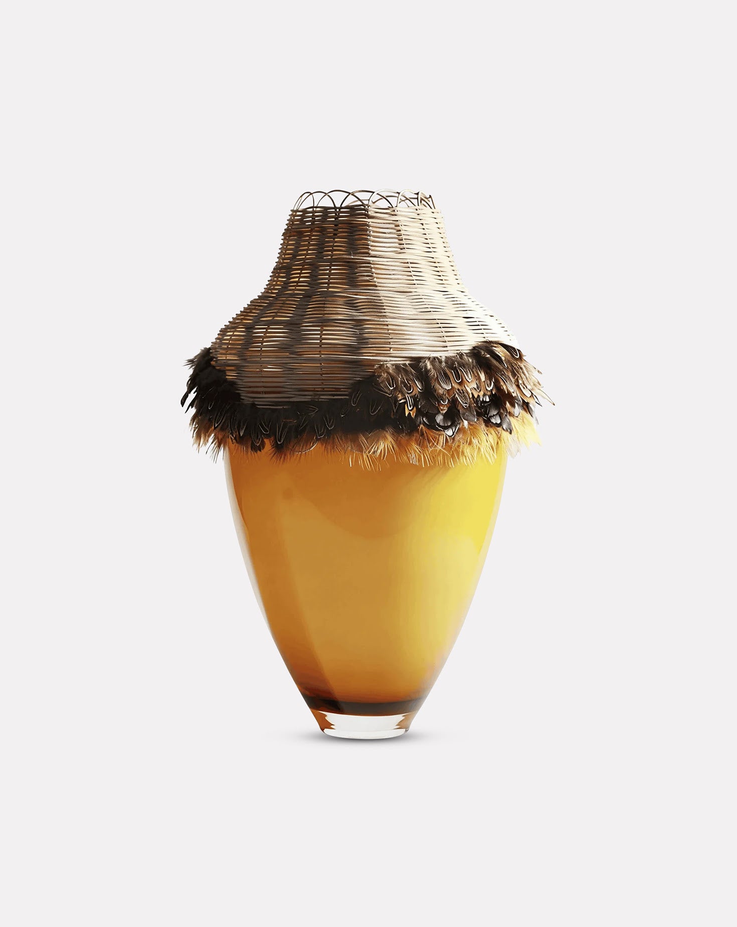 TRIBE Rattan and Feathers Dancer Vase