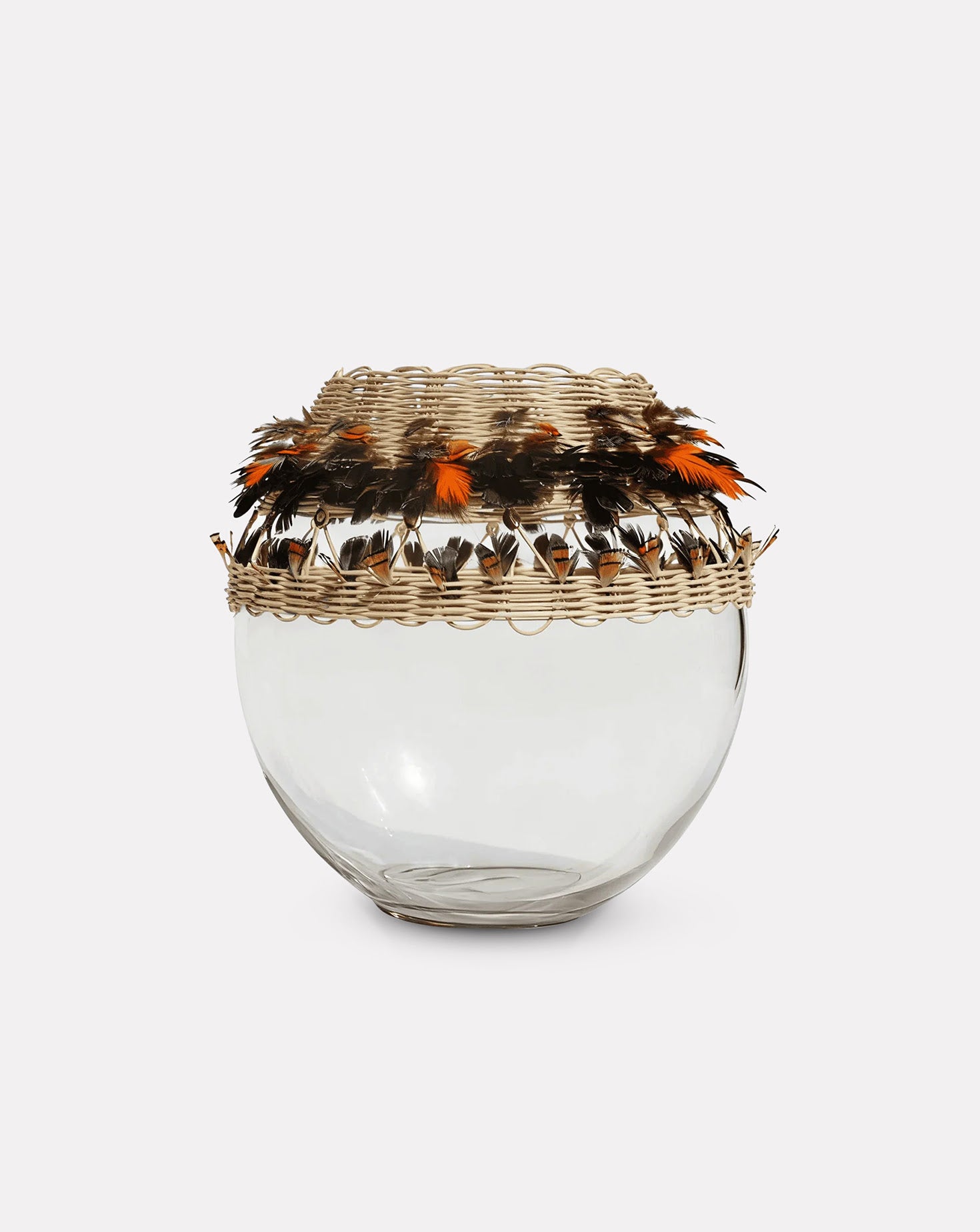 TRIBE Rattan and Feathers Jewel Vase
