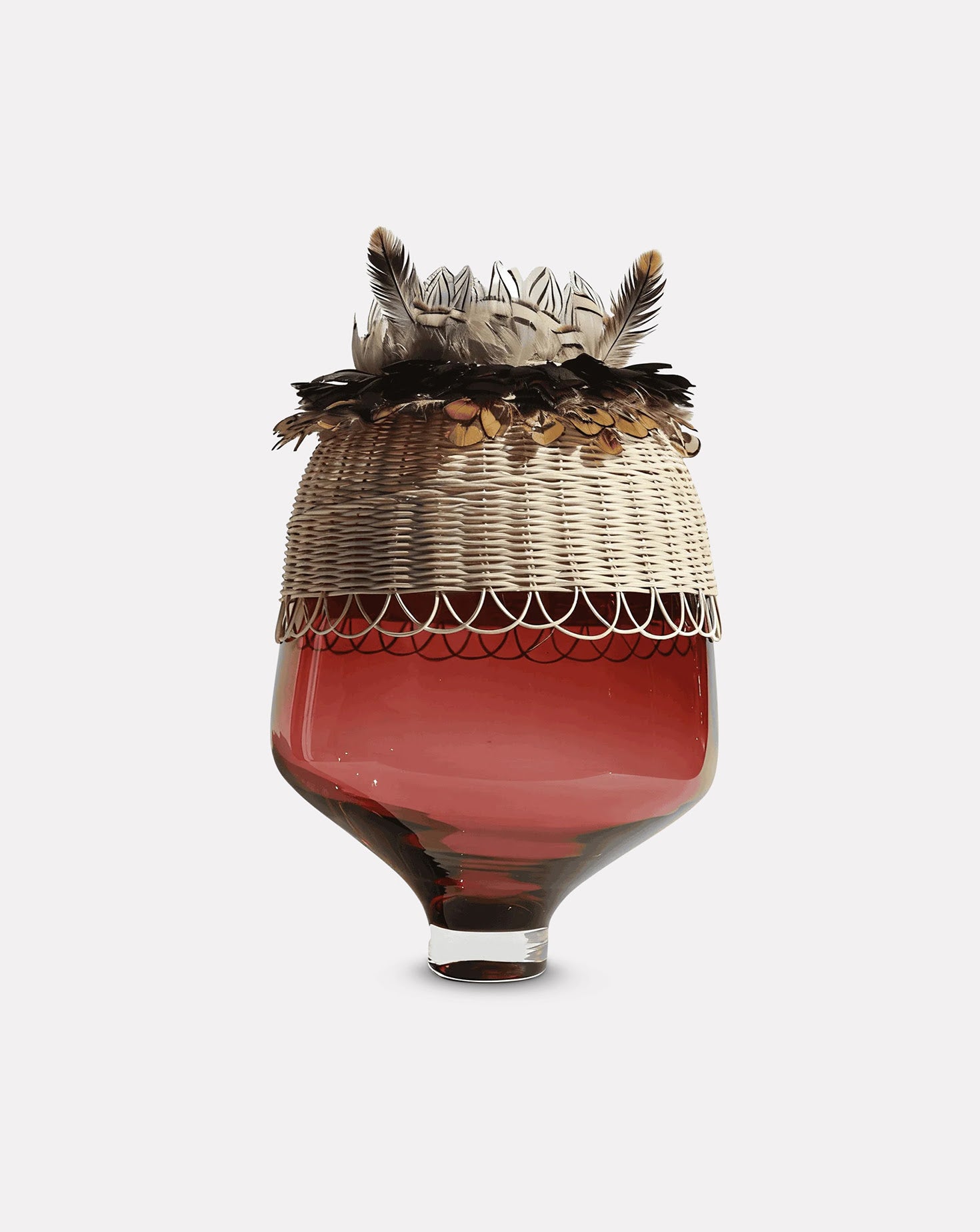 TRIBE Rattan and Feathers Rouge Vase