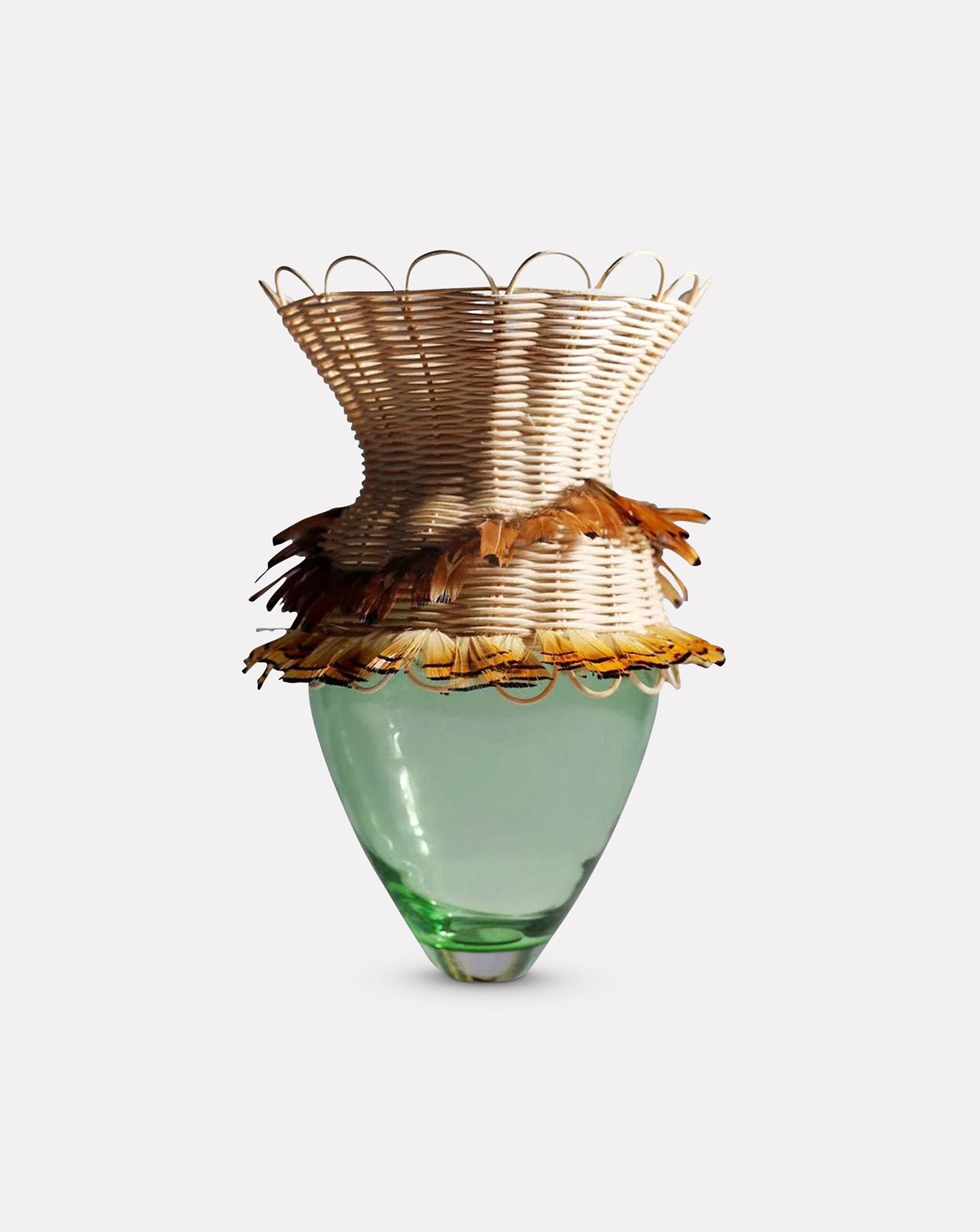 TRIBE Rattan and Feathers Tiger Vase
