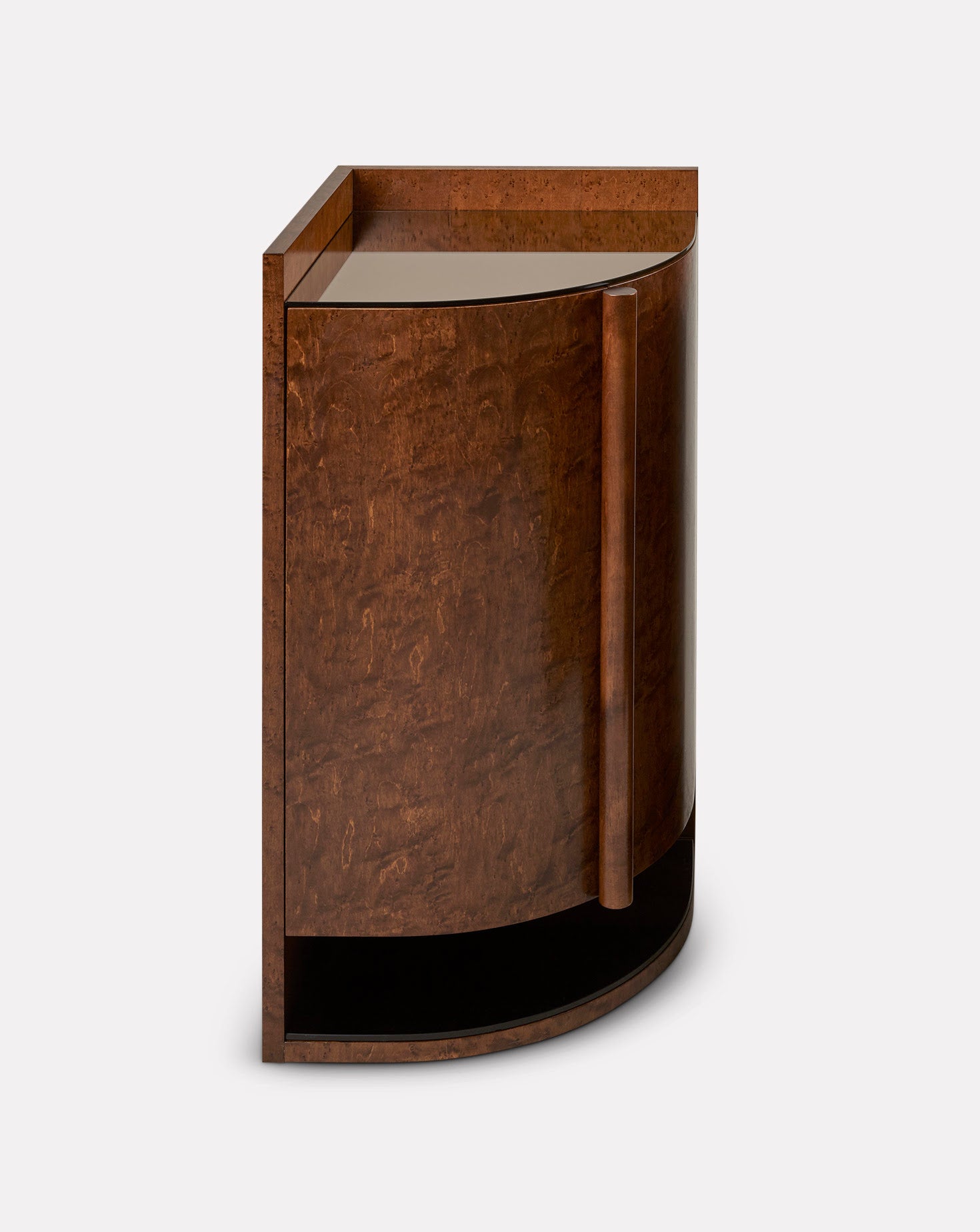 Wooden cabinet with a curved design on a white background