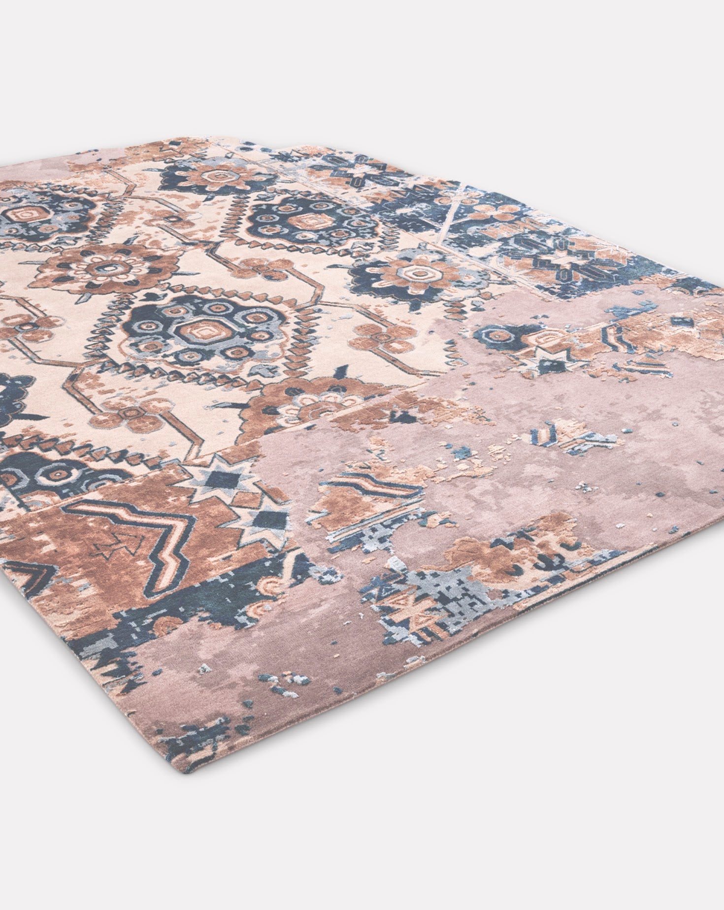 Zinnia Teal Rust Handknotted Rug