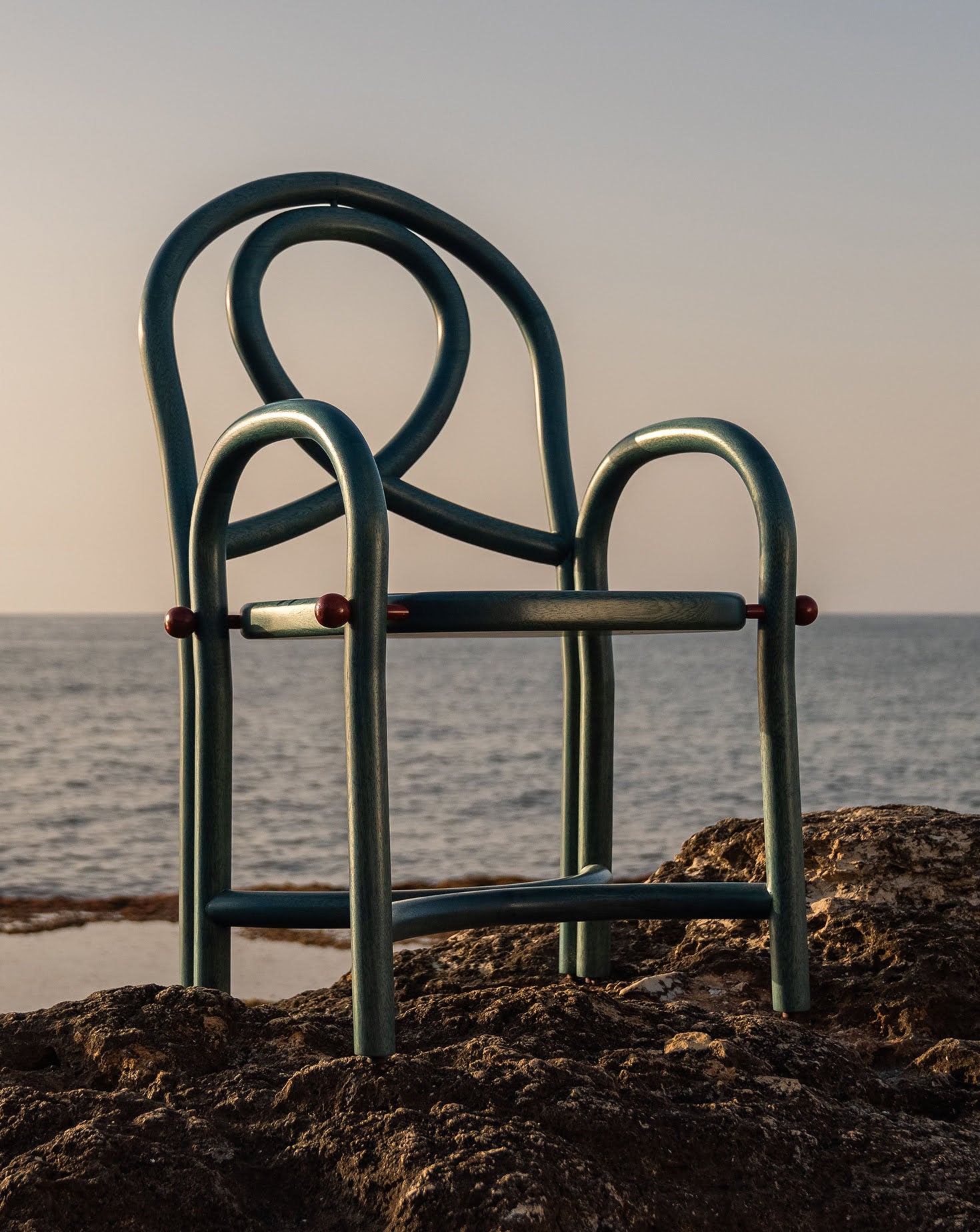 Acil Maple Wood and Carmine Armchair