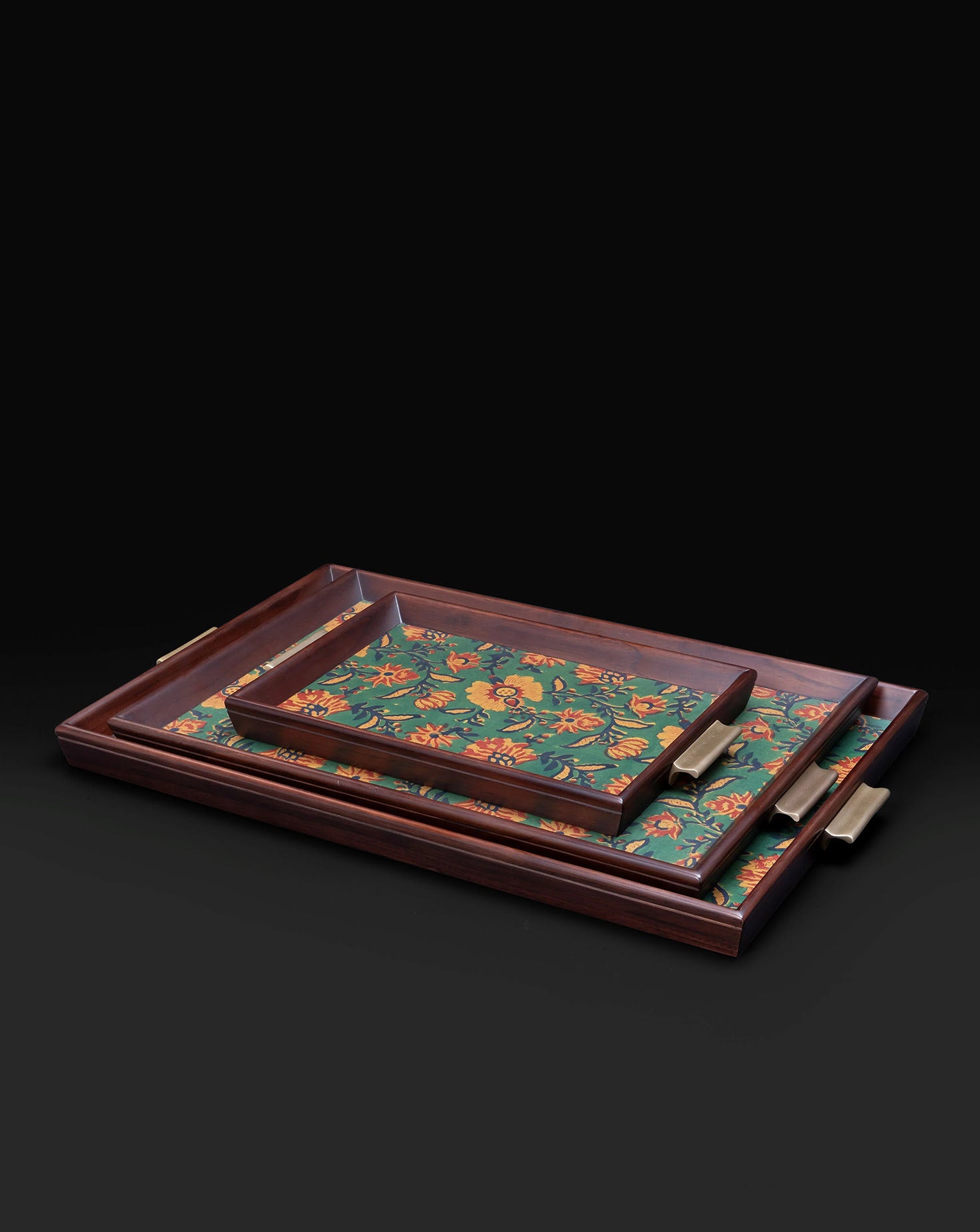Booti Teak Wood and Brass Tray
