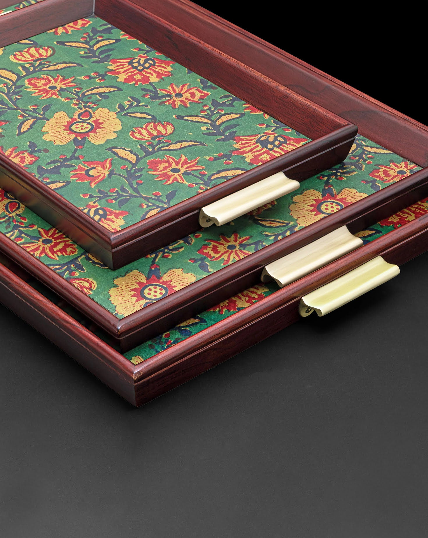 Booti Teak Wood and Brass Tray