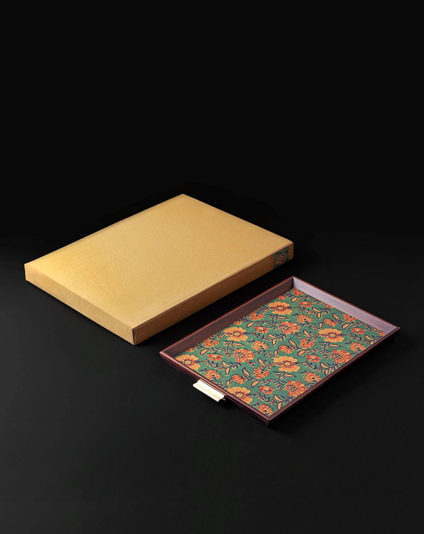 Booti Teak Wood and Brass Tray