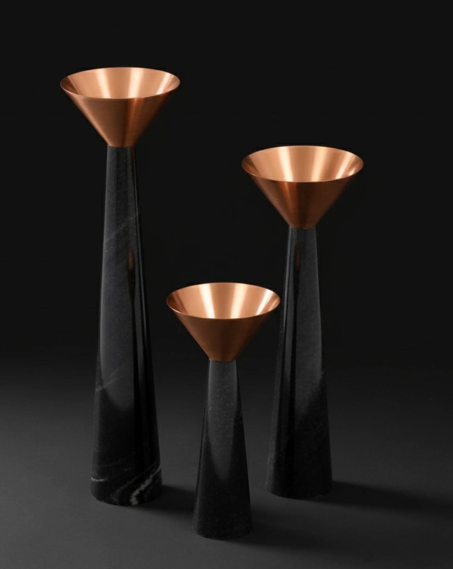 Cu Stone Candlestand Marble Black Sets of 3