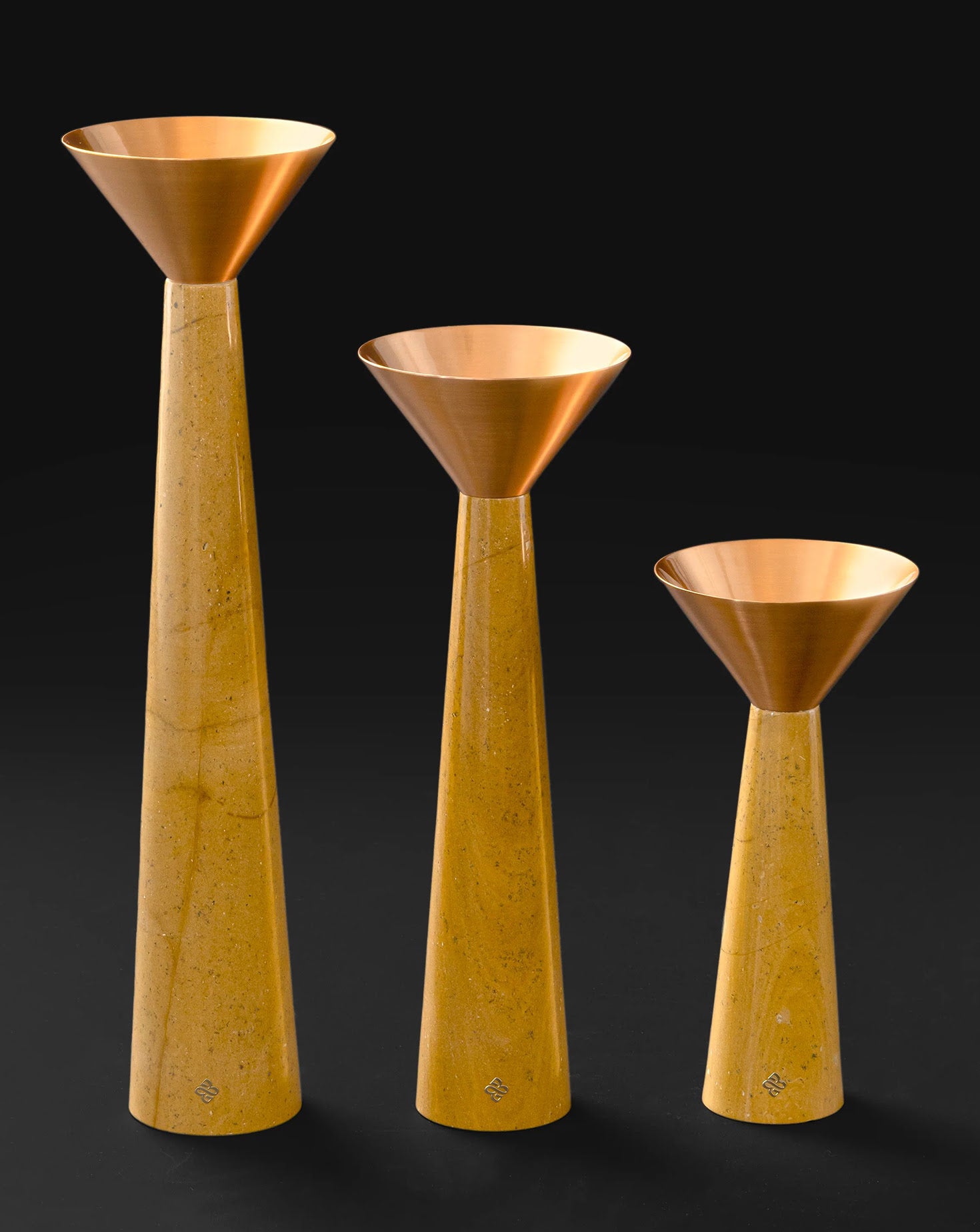 Cu Stone Candlestand Marble Yellow Sets of 3