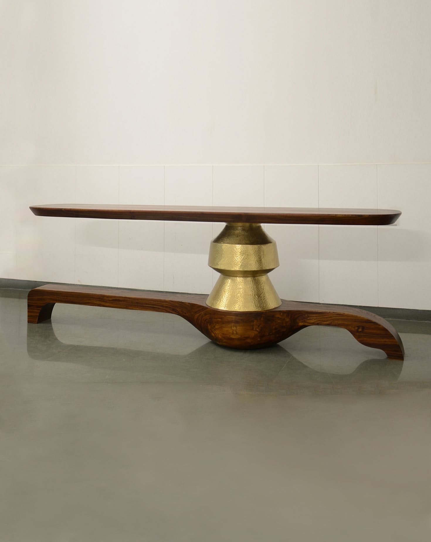 Ghee Brass and Wood Console Table