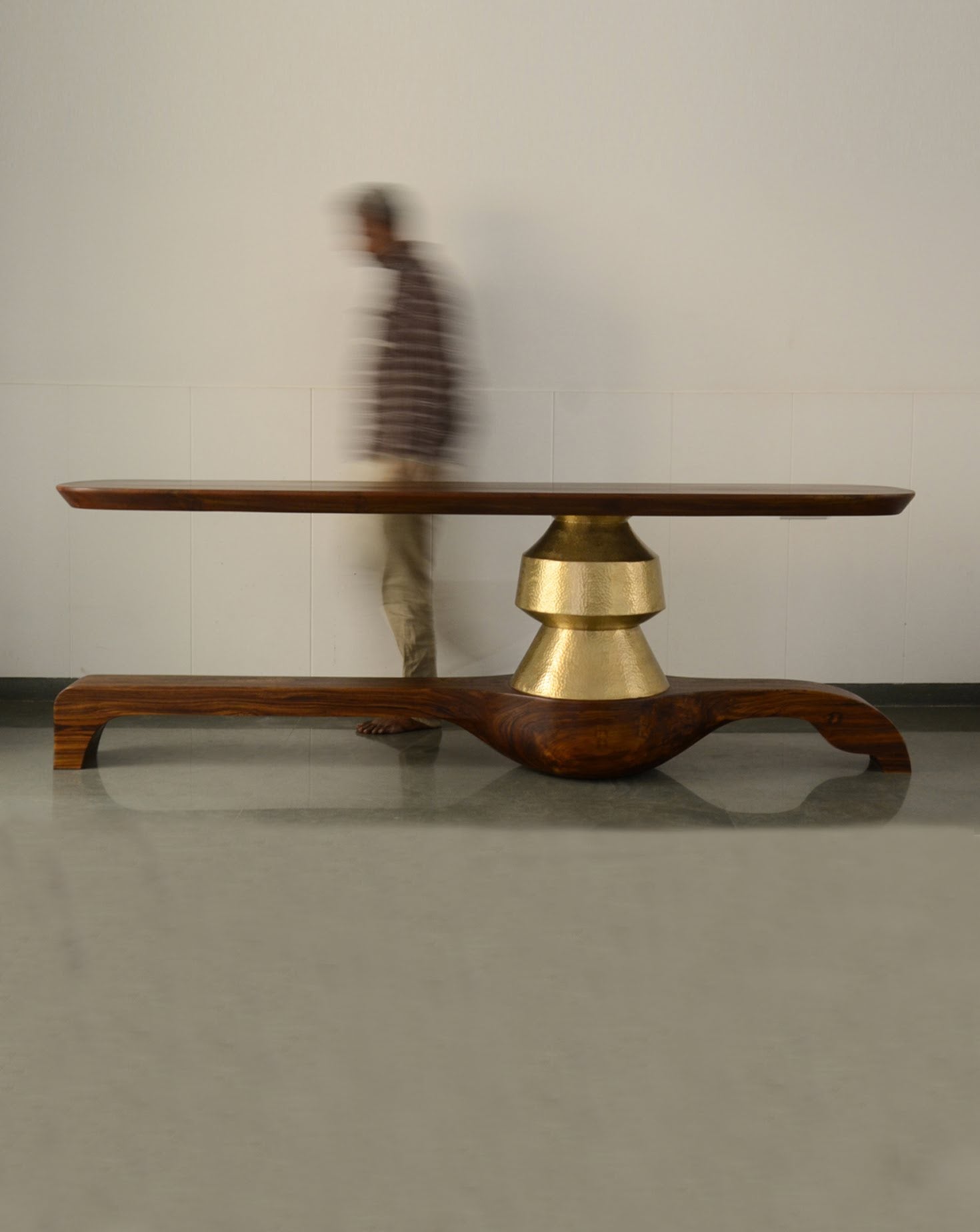 Ghee Brass and Wood Console Table