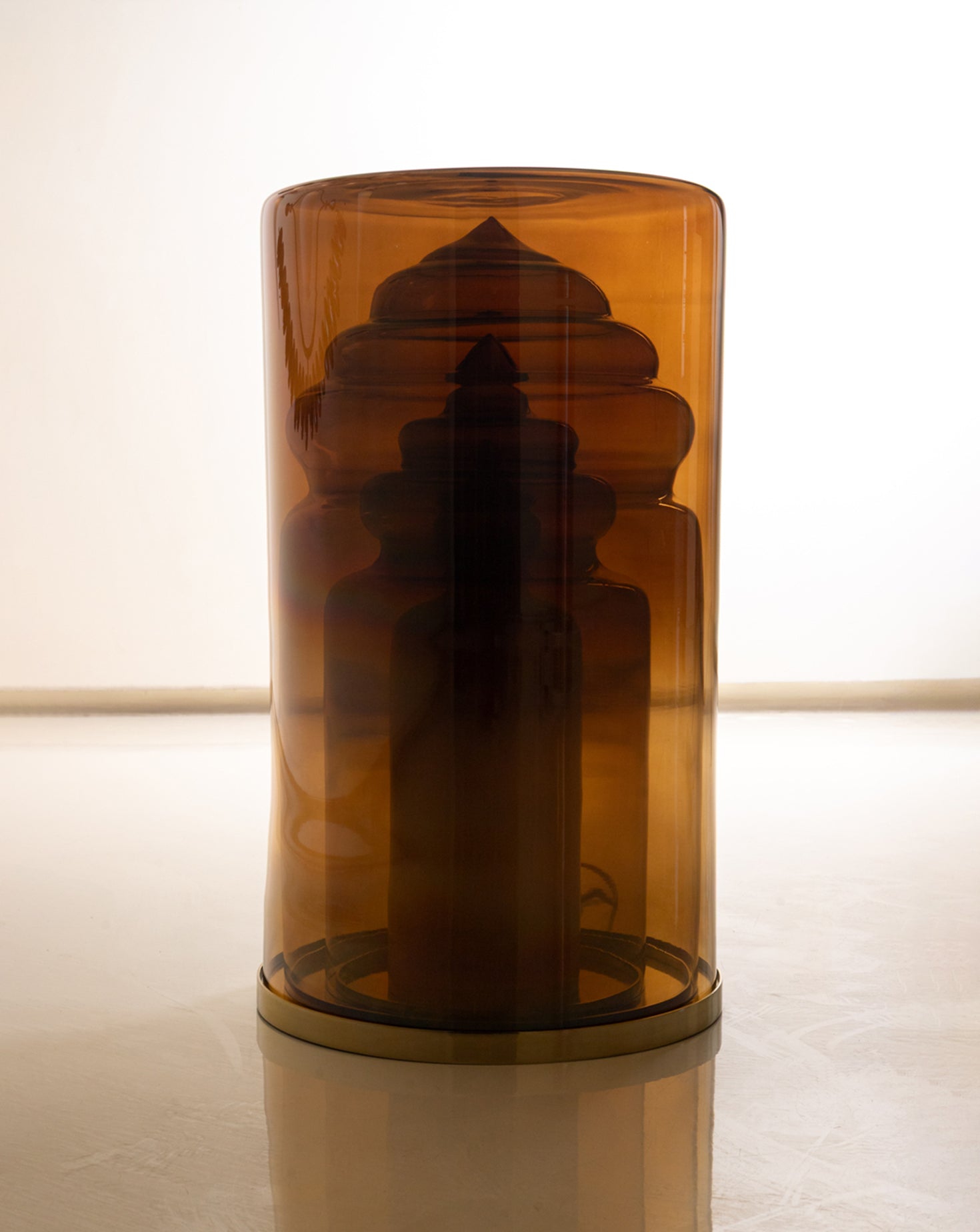 Vista Brass Brown Stool Lamp