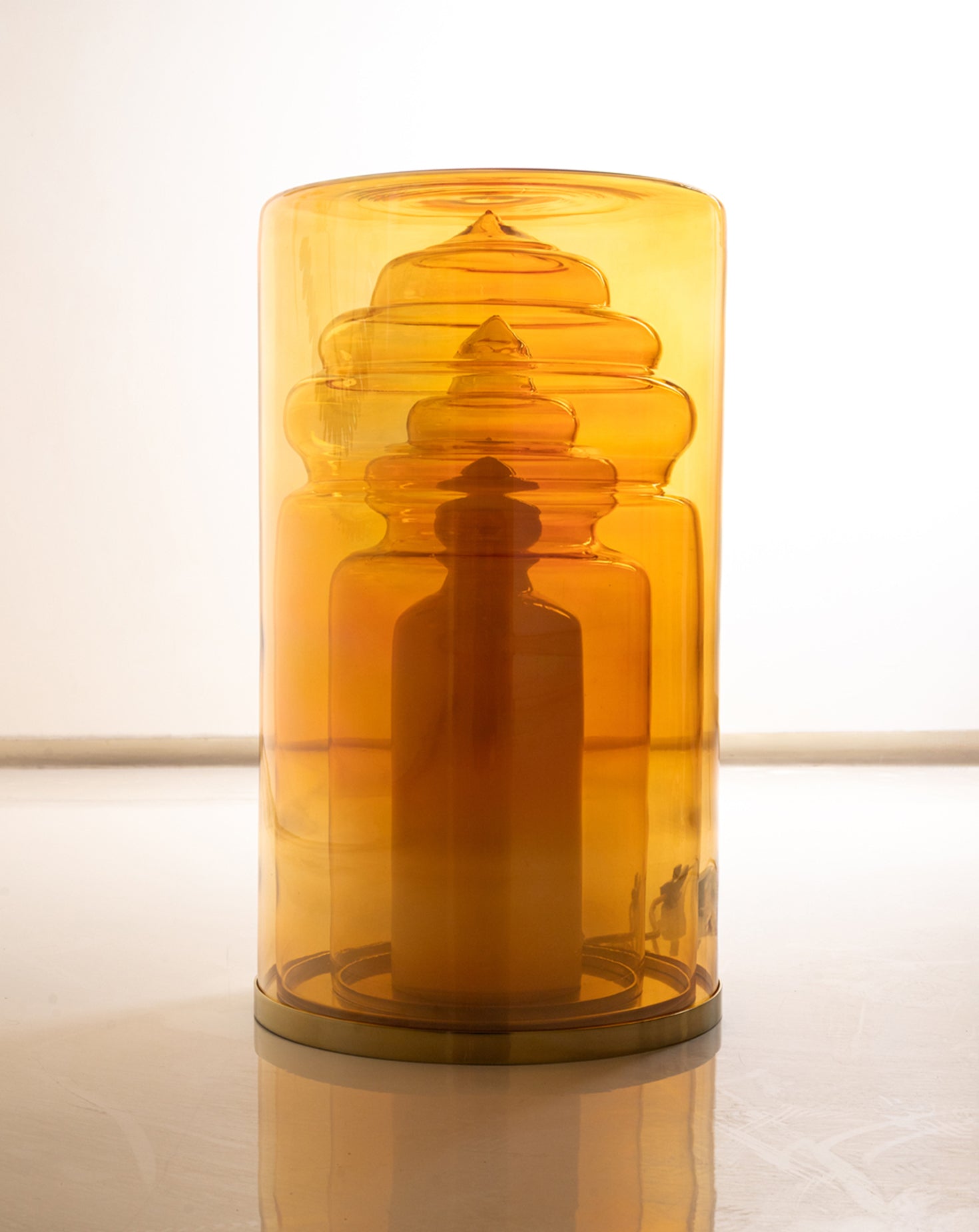 Vista Brass Amber Stool Lamp