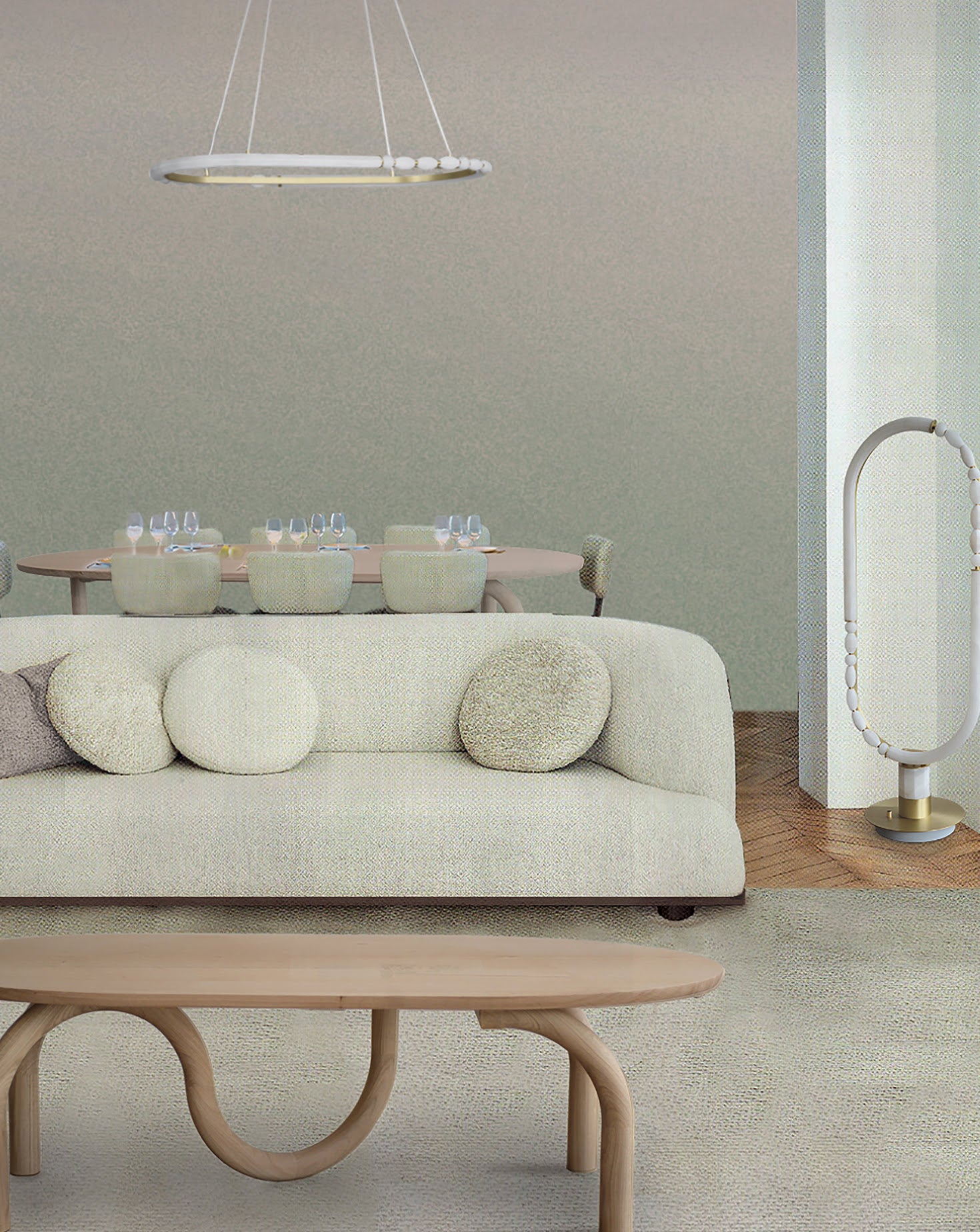 Pearl Satin Brass Standing Table Lamp