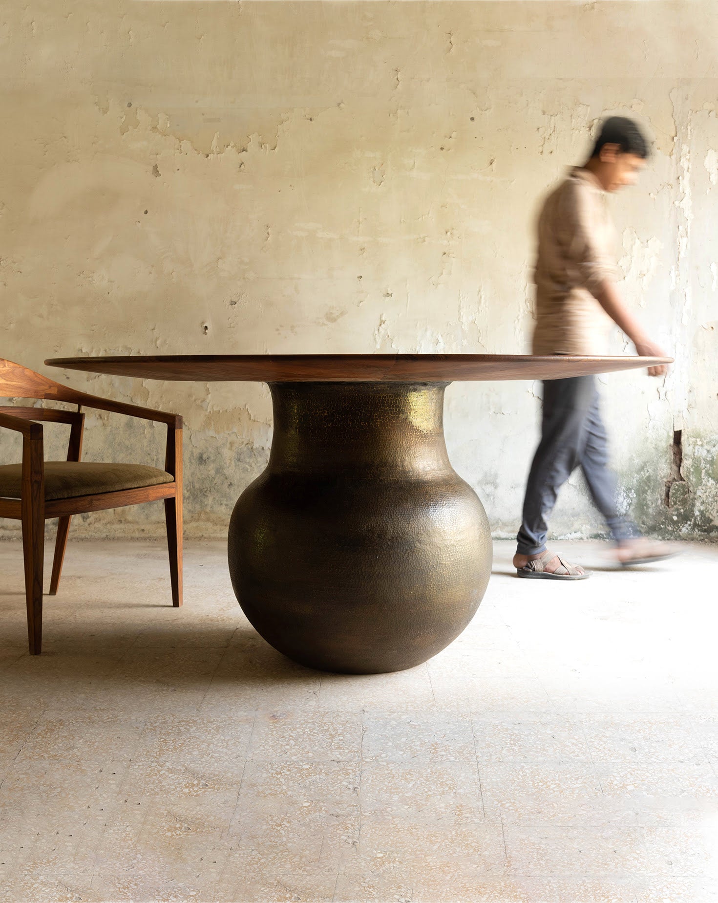 Lota Brass and Wood Dining Table