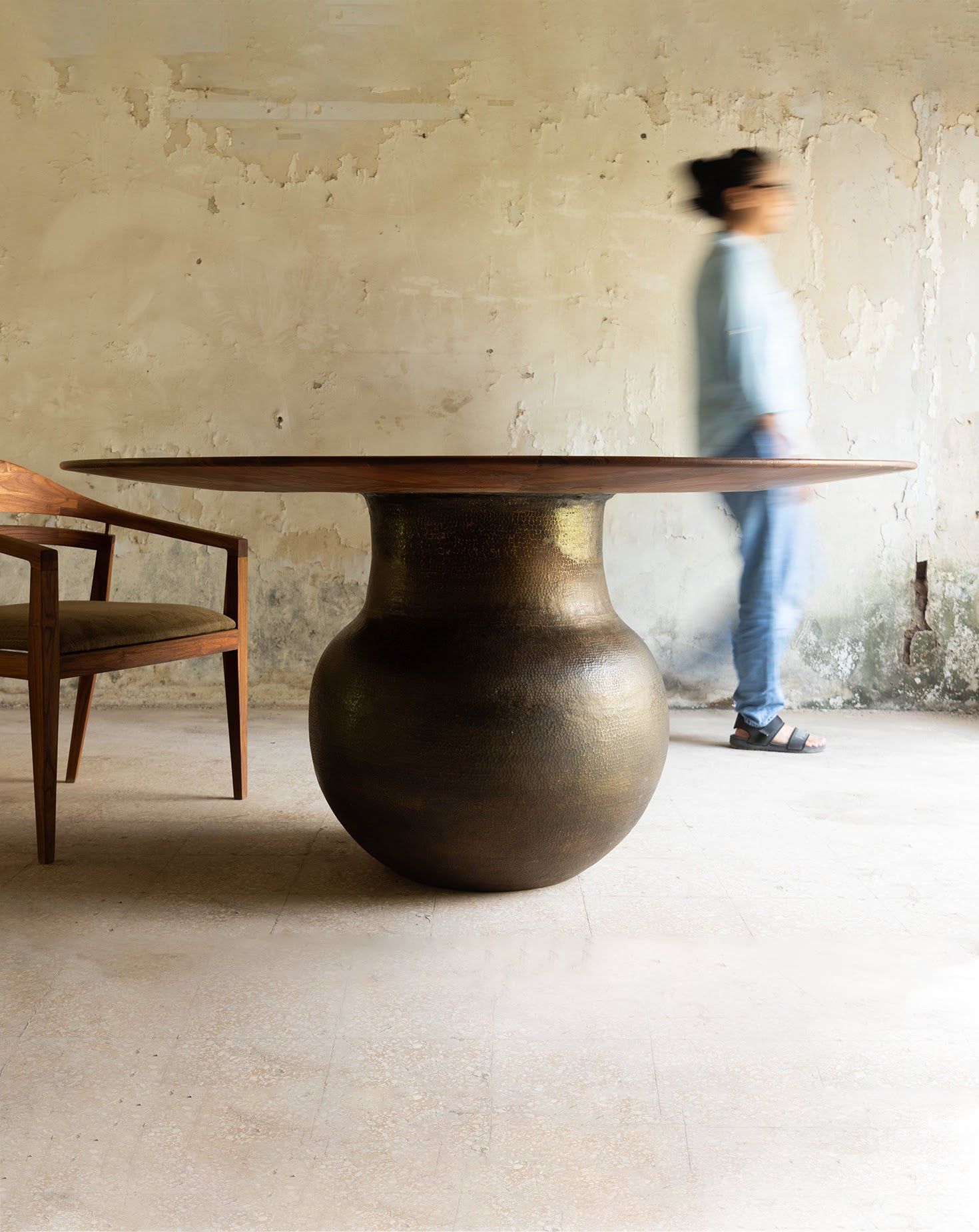 Lota Brass and Wood Dining Table