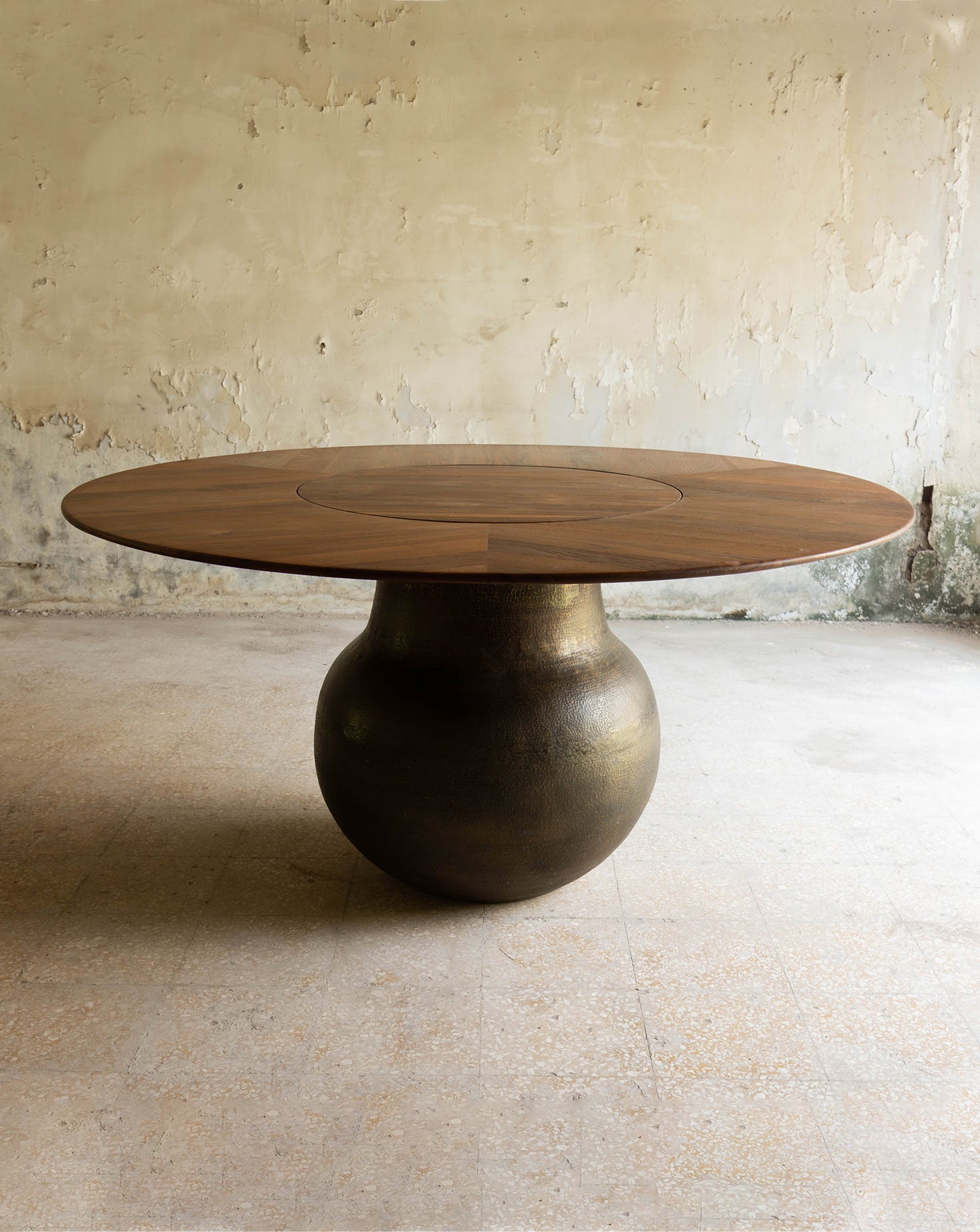 Lota Brass and Wood Dining Table