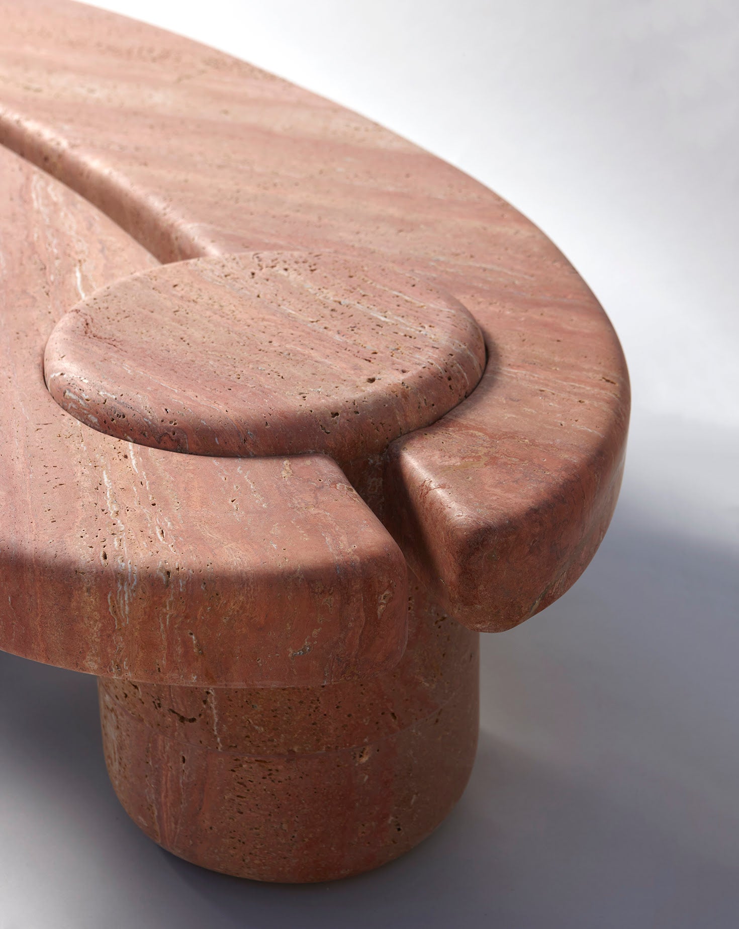 Sculptural Travetino Rosso Mistral Coffee Table