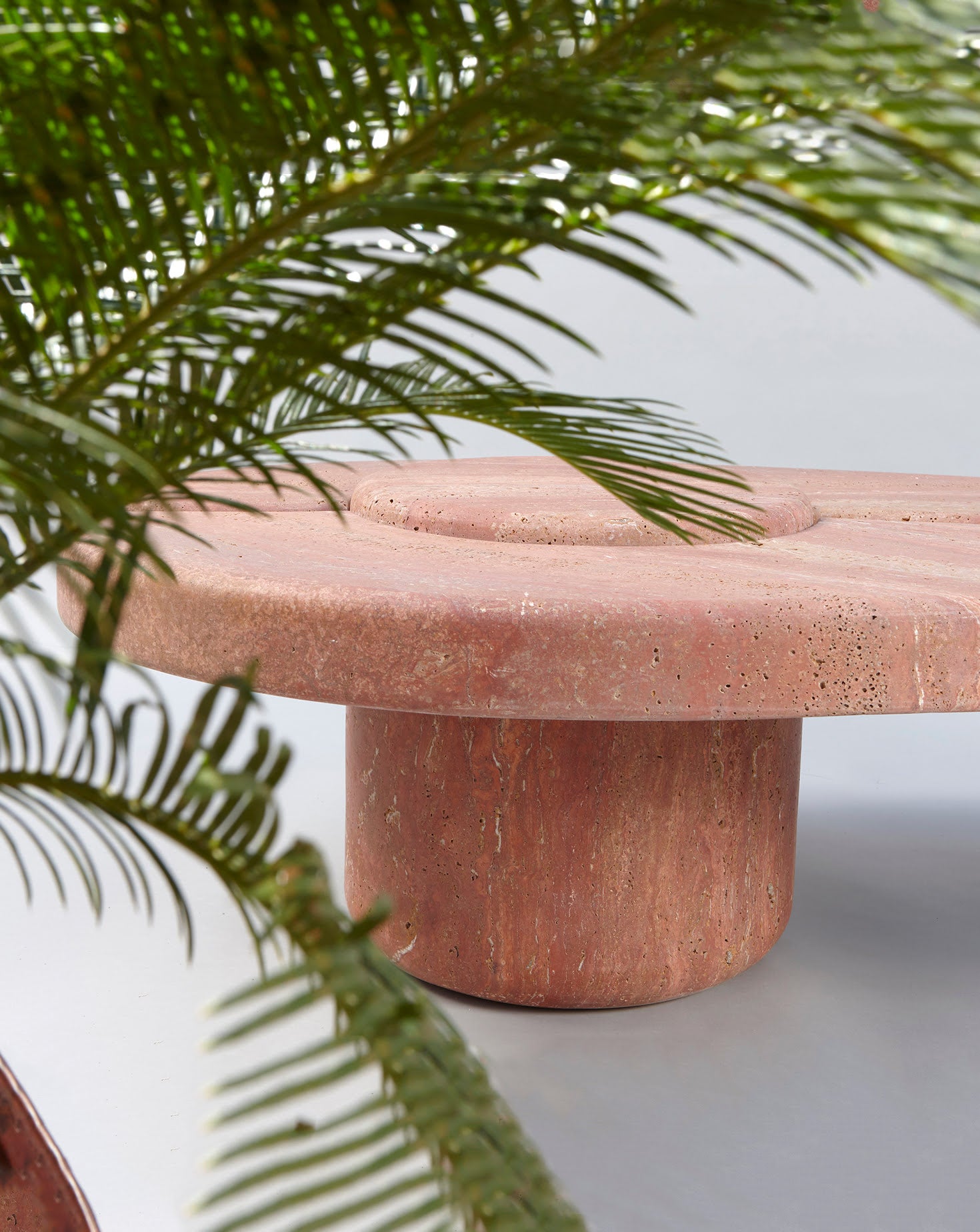 Sculptural Travetino Rosso Mistral Coffee Table