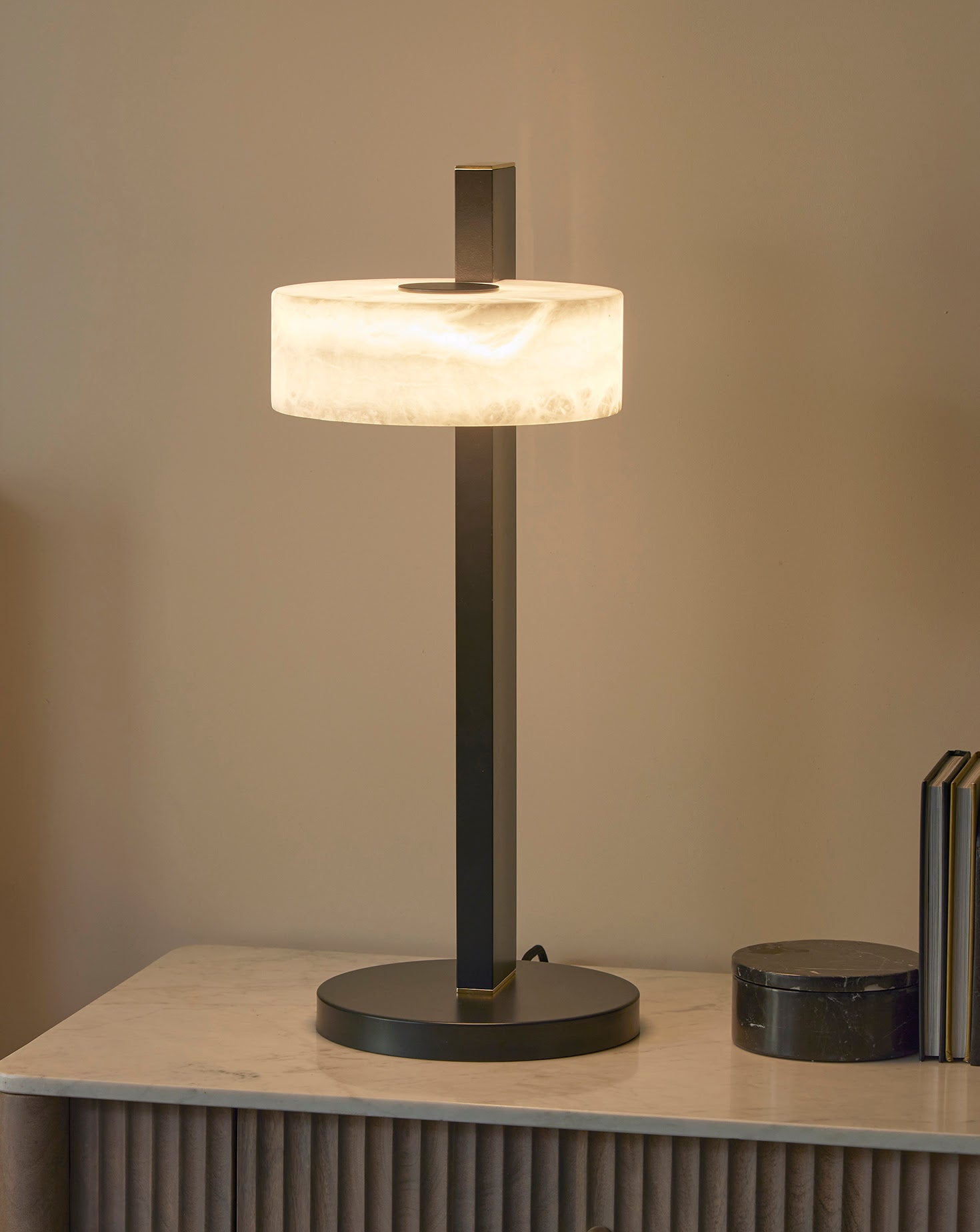 Turris Steel and Alabaster Table Lamp