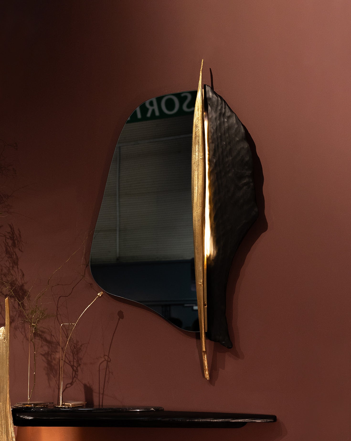 Palm Brushed Brass Mirror