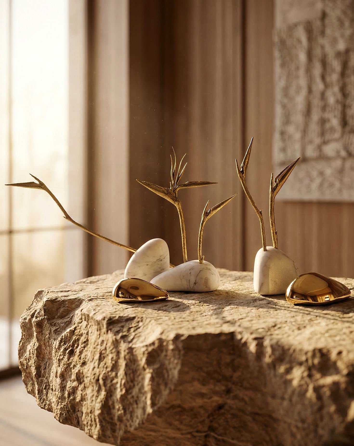 Pétrea I Marble and Brass Sculpture