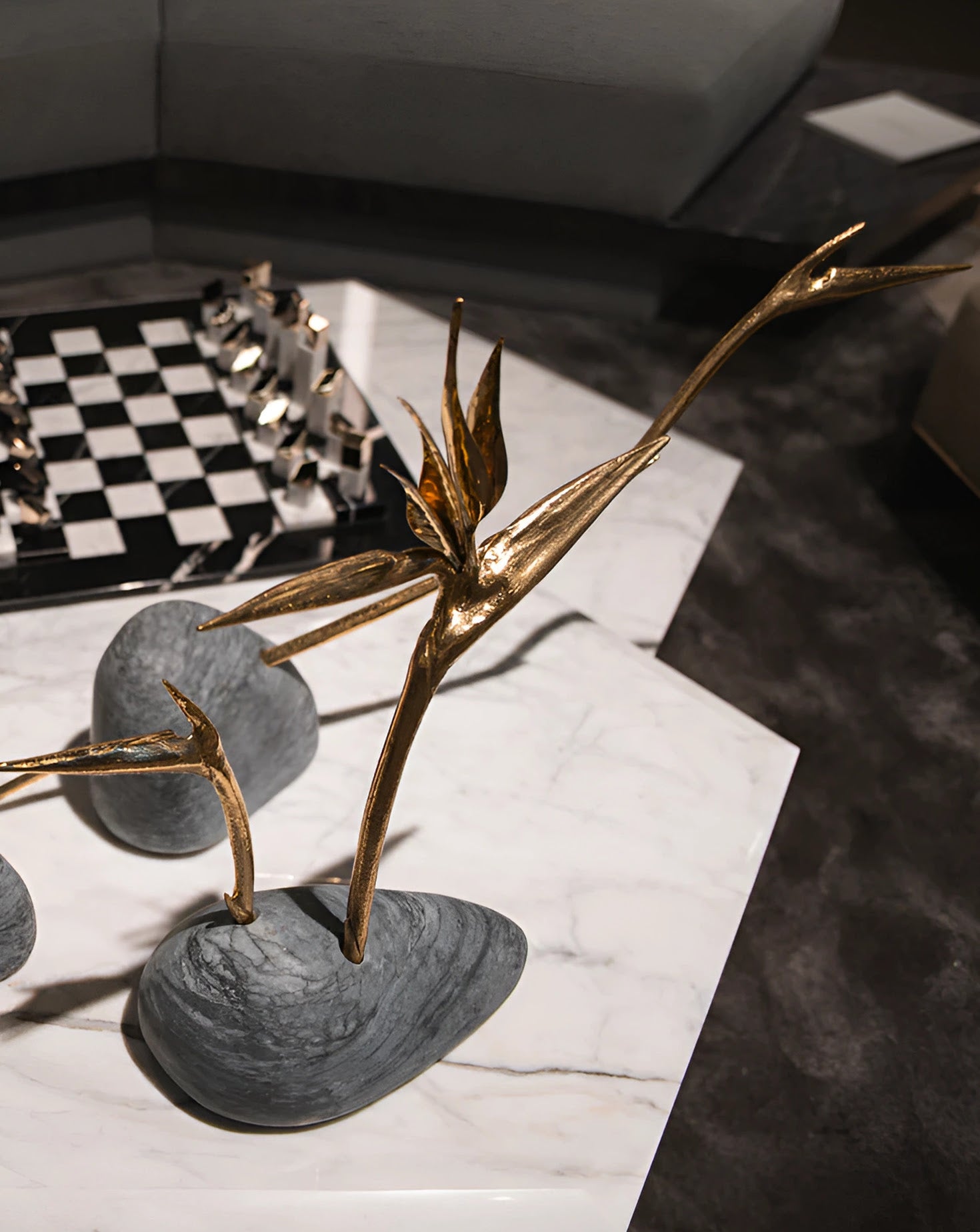 Pétrea I Marble and Brass Sculpture