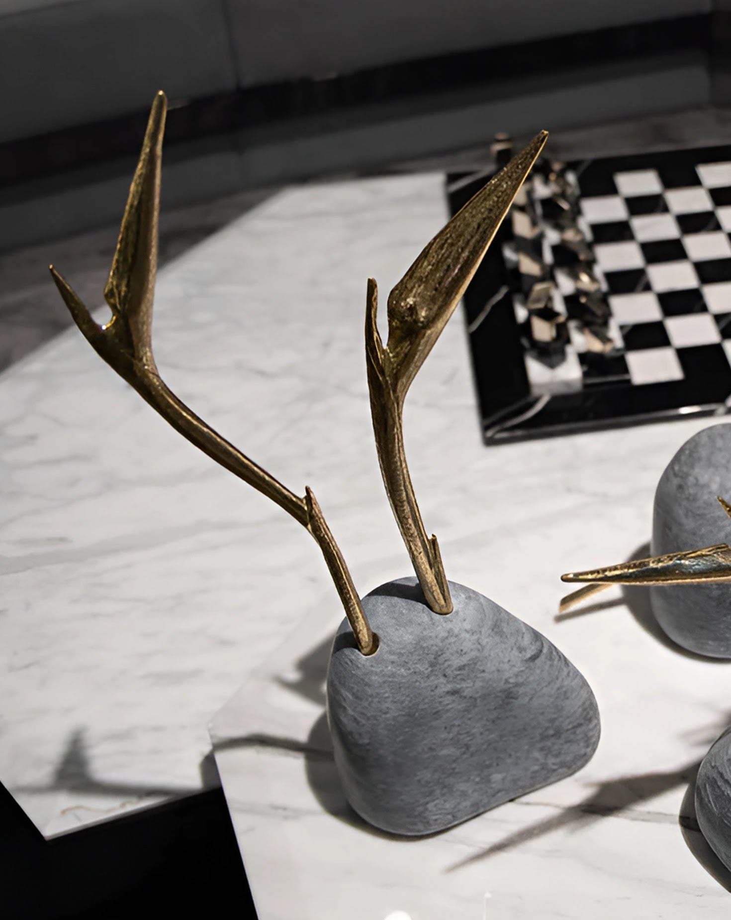 Pétrea II Marble and Brass Sculpture