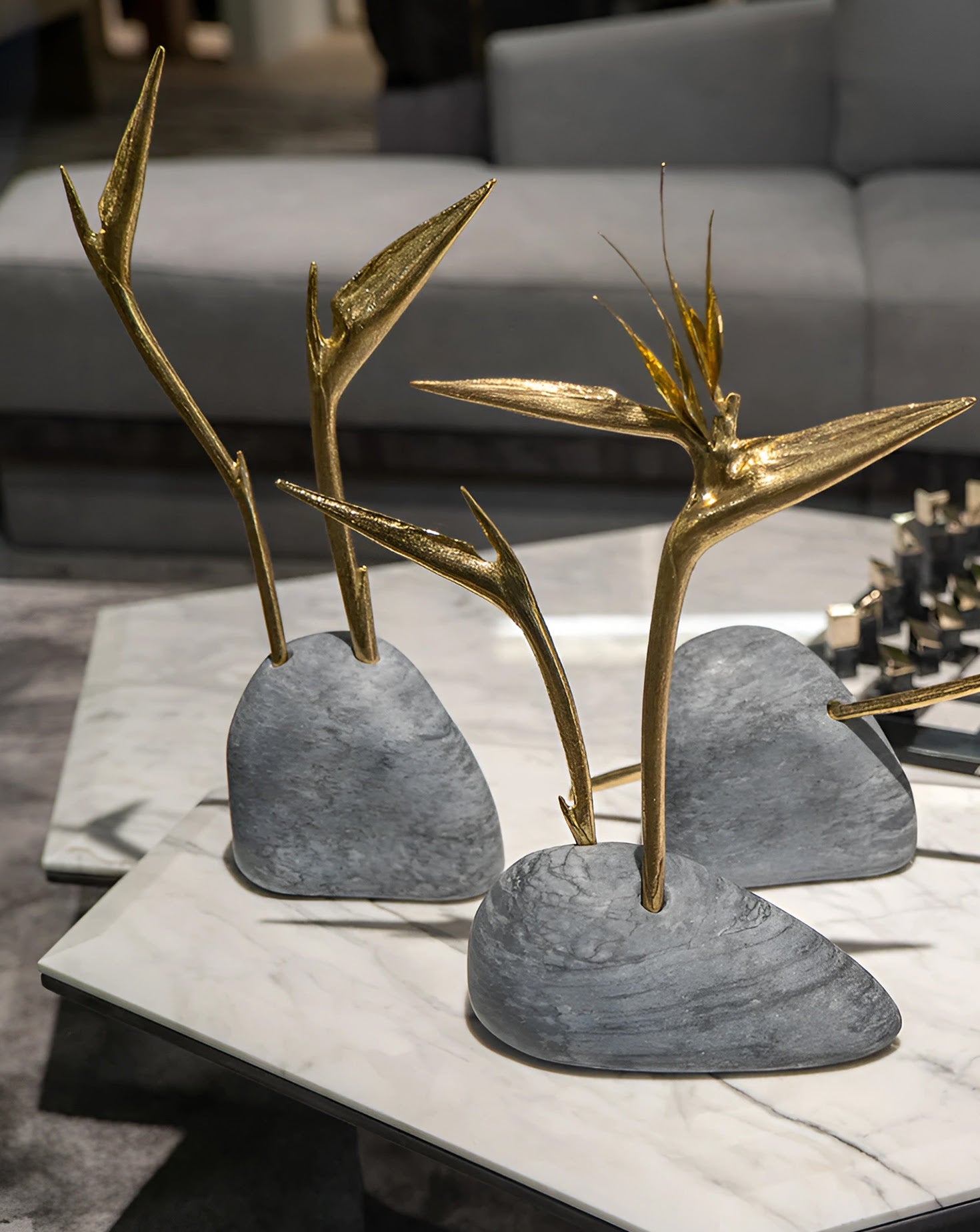 Pétrea II Marble and Brass Sculpture