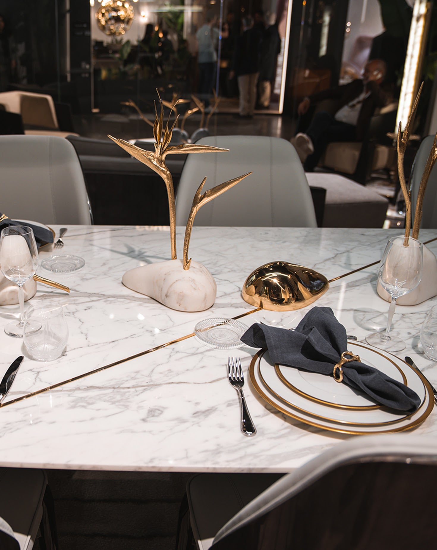 Pétrea III Marble and Brass Sculpture