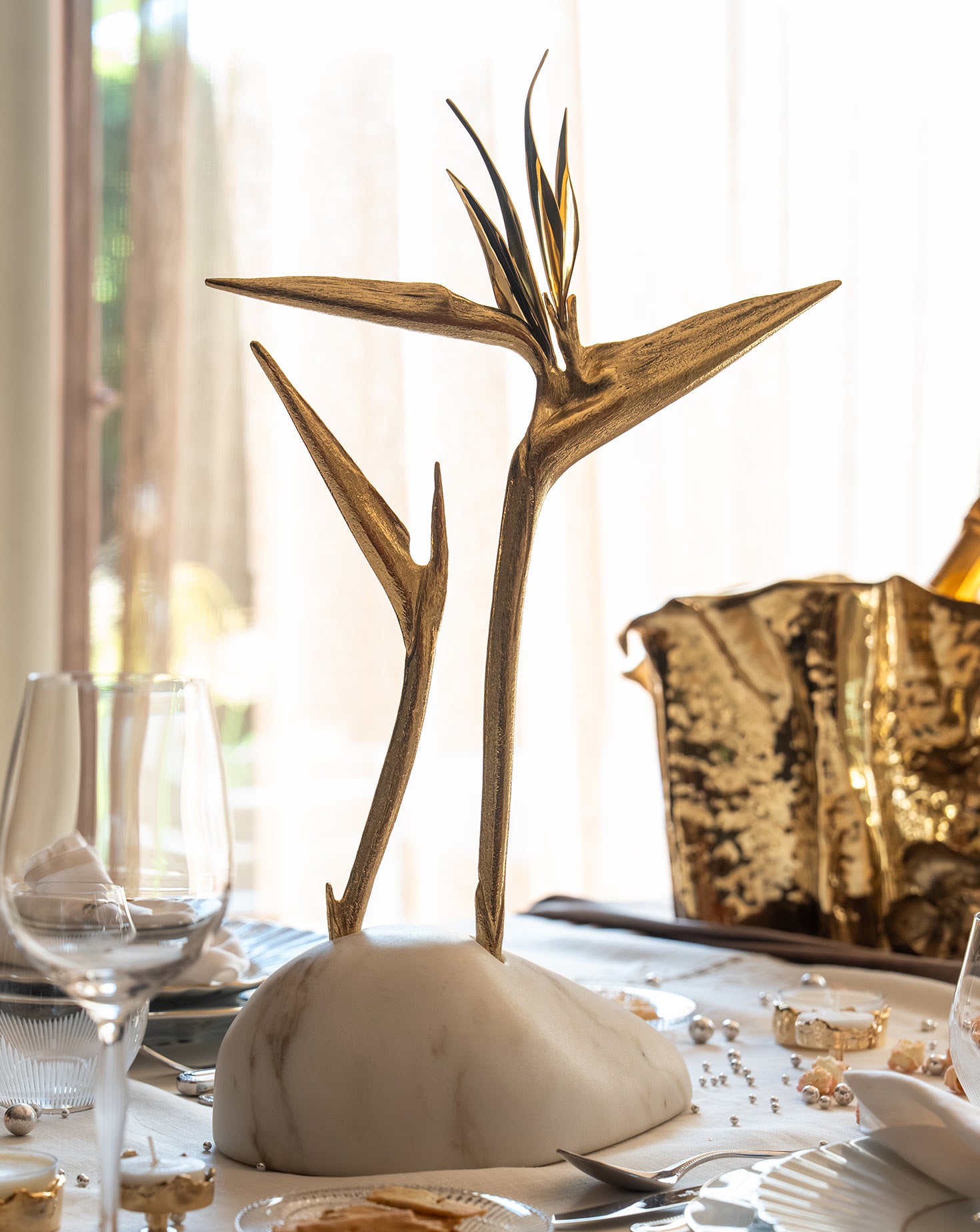 Pétrea III Marble and Brass Sculpture