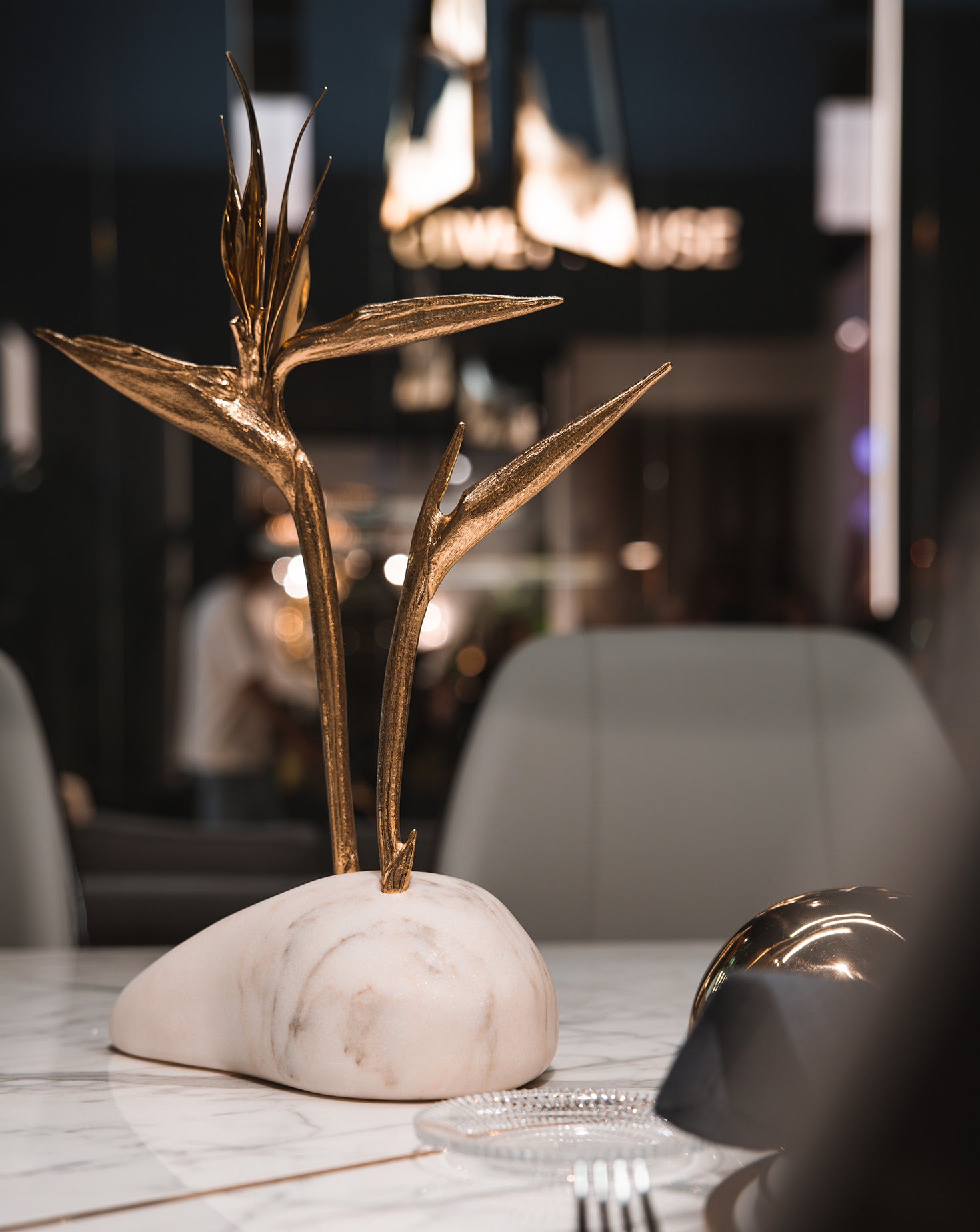 Pétrea III Marble and Brass Sculpture