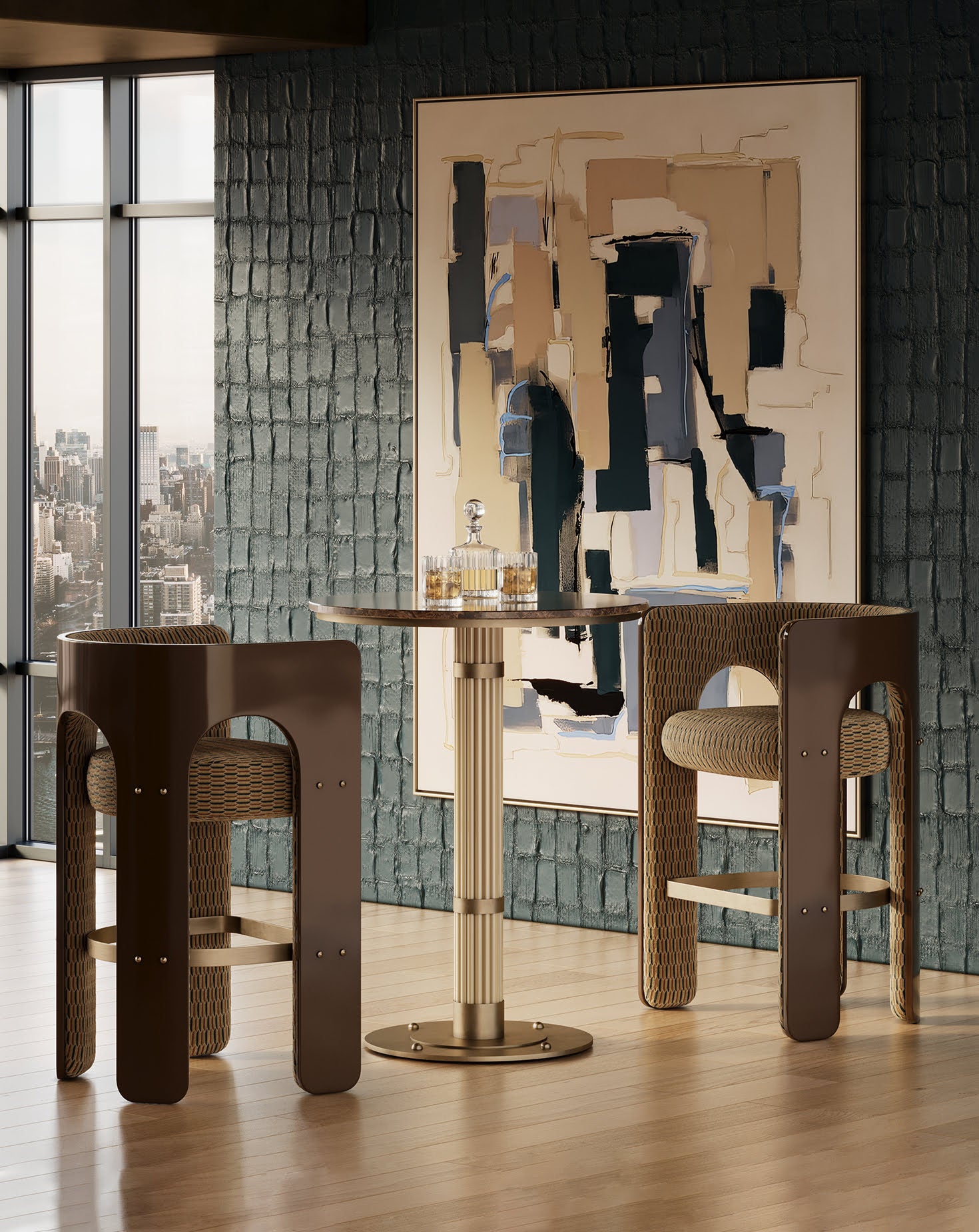 Robusta Wood and Brass Bar Stool