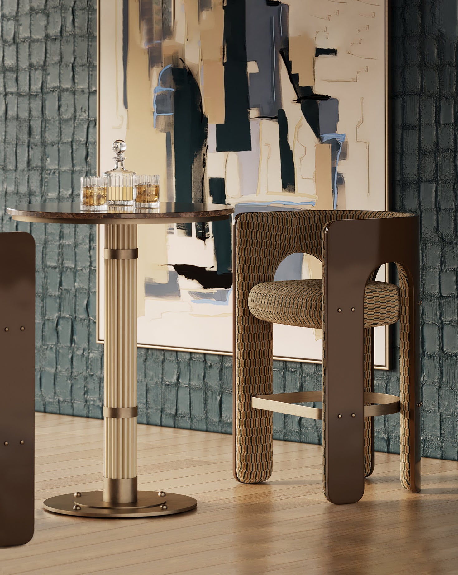 Robusta Wood and Brass Bar Stool
